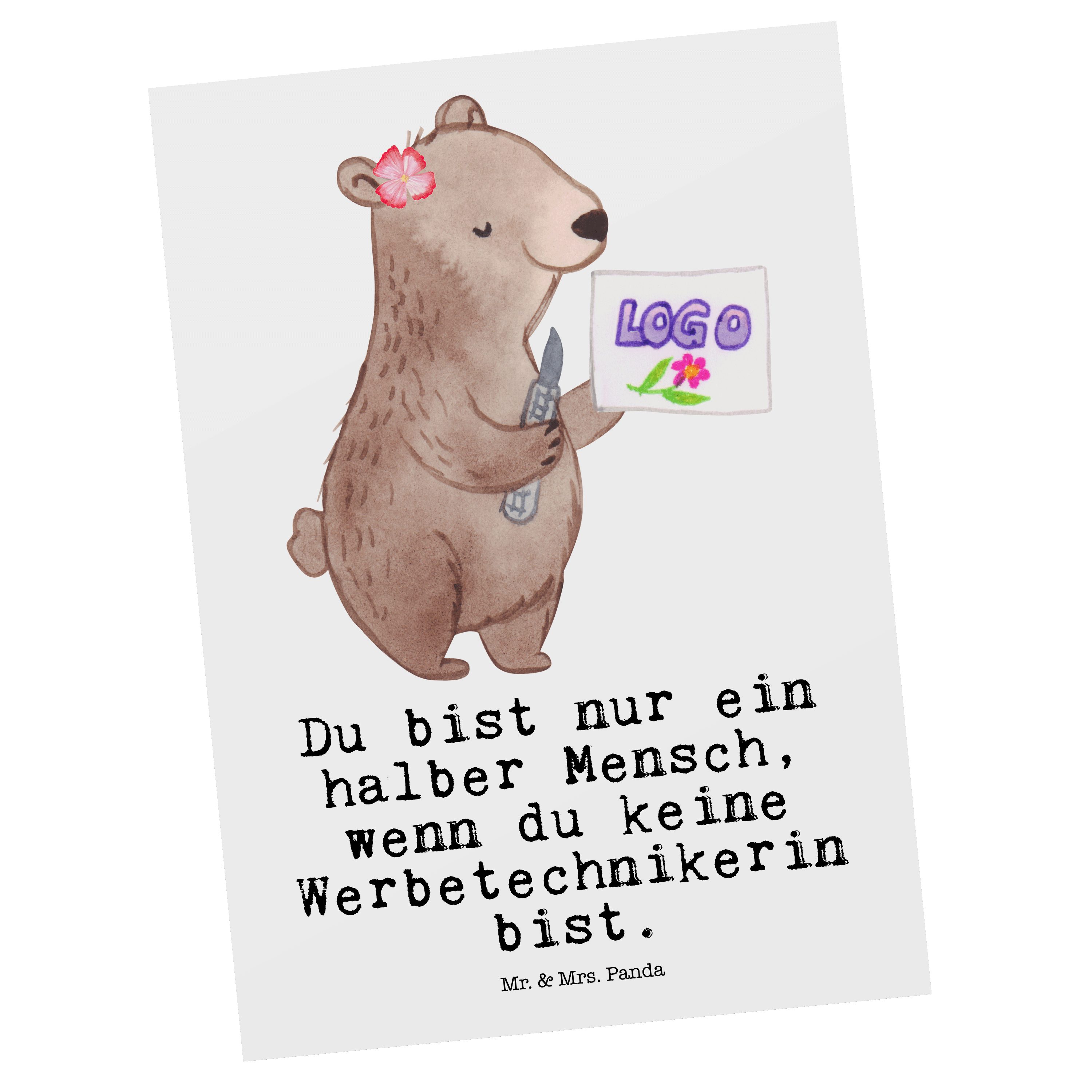 Mr. & Mrs. Panda Postkarte Werbetechnikerin mit Herz - Weiß - Geschenk, Einladung, Dankeschön, S