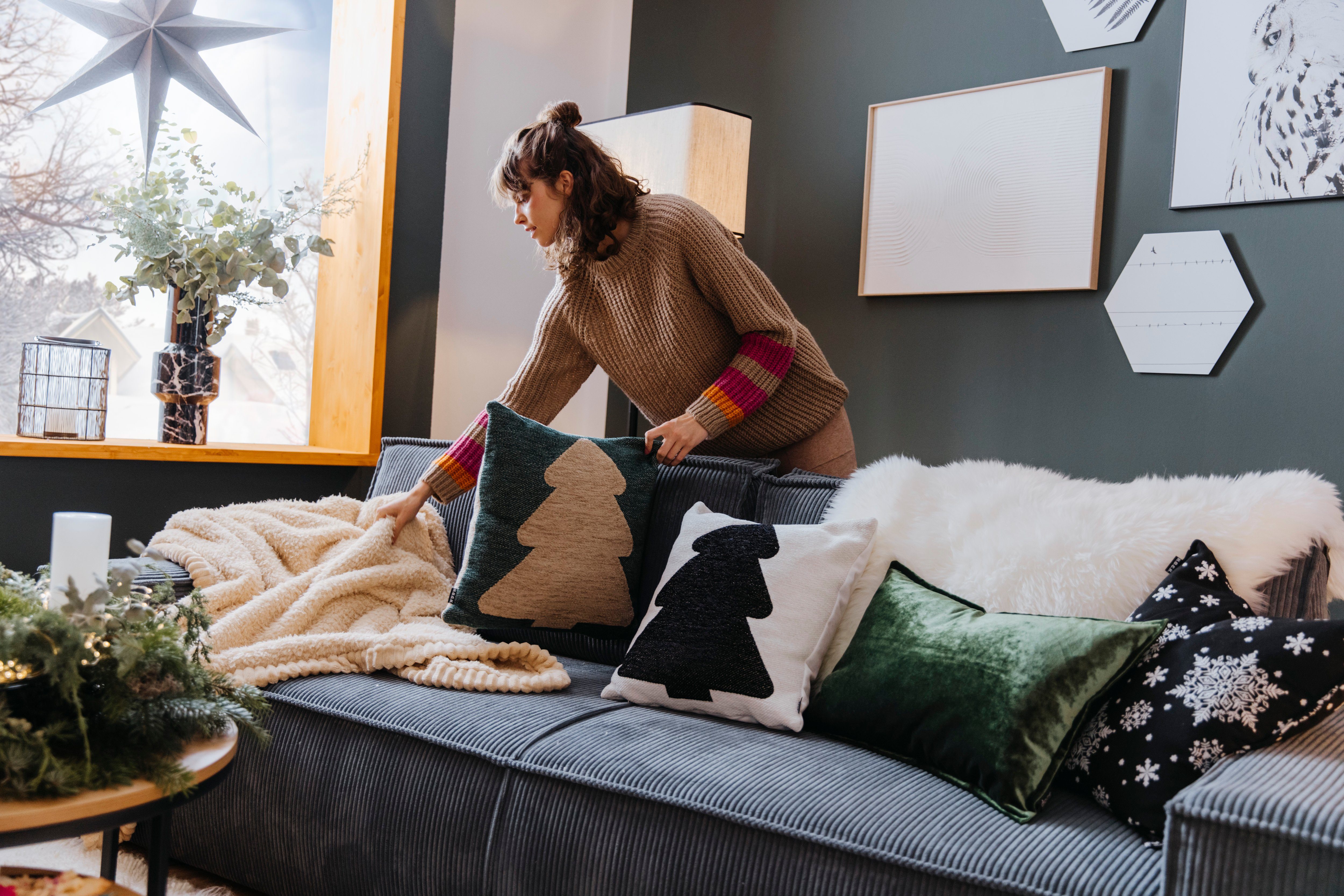 H.O.C.K. Dekokissen X-Mas Tree, Weihnachtszeit, Tannenbaum, inkl. Füllung, Bezug mit Reißverschluss