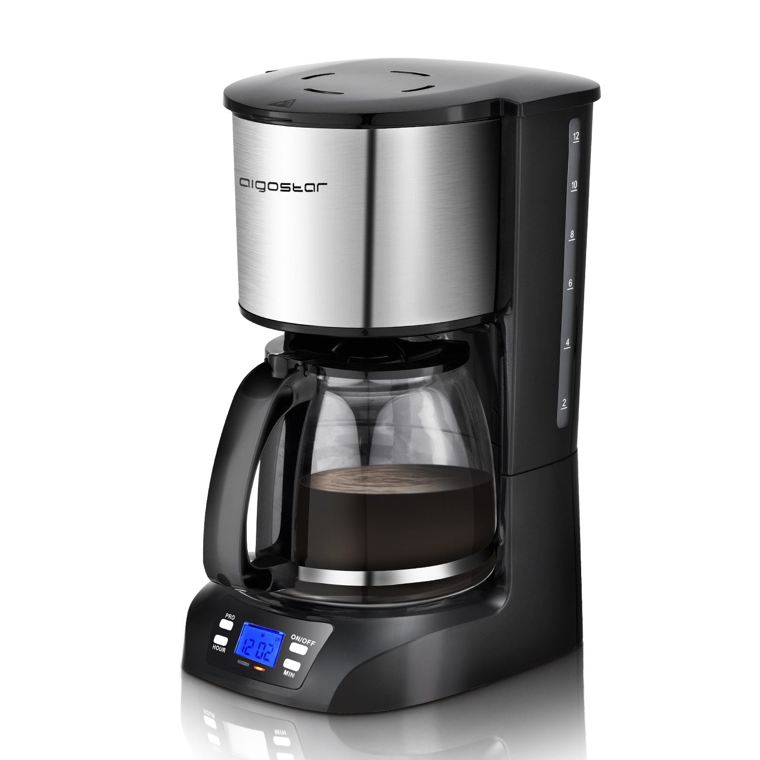 Aigostar Filterkaffeemaschine Aigostar Digitale FilterKaffeemaschine Edelstahl mit Timer, 1,5L, 800W, 0l Kaffeekanne