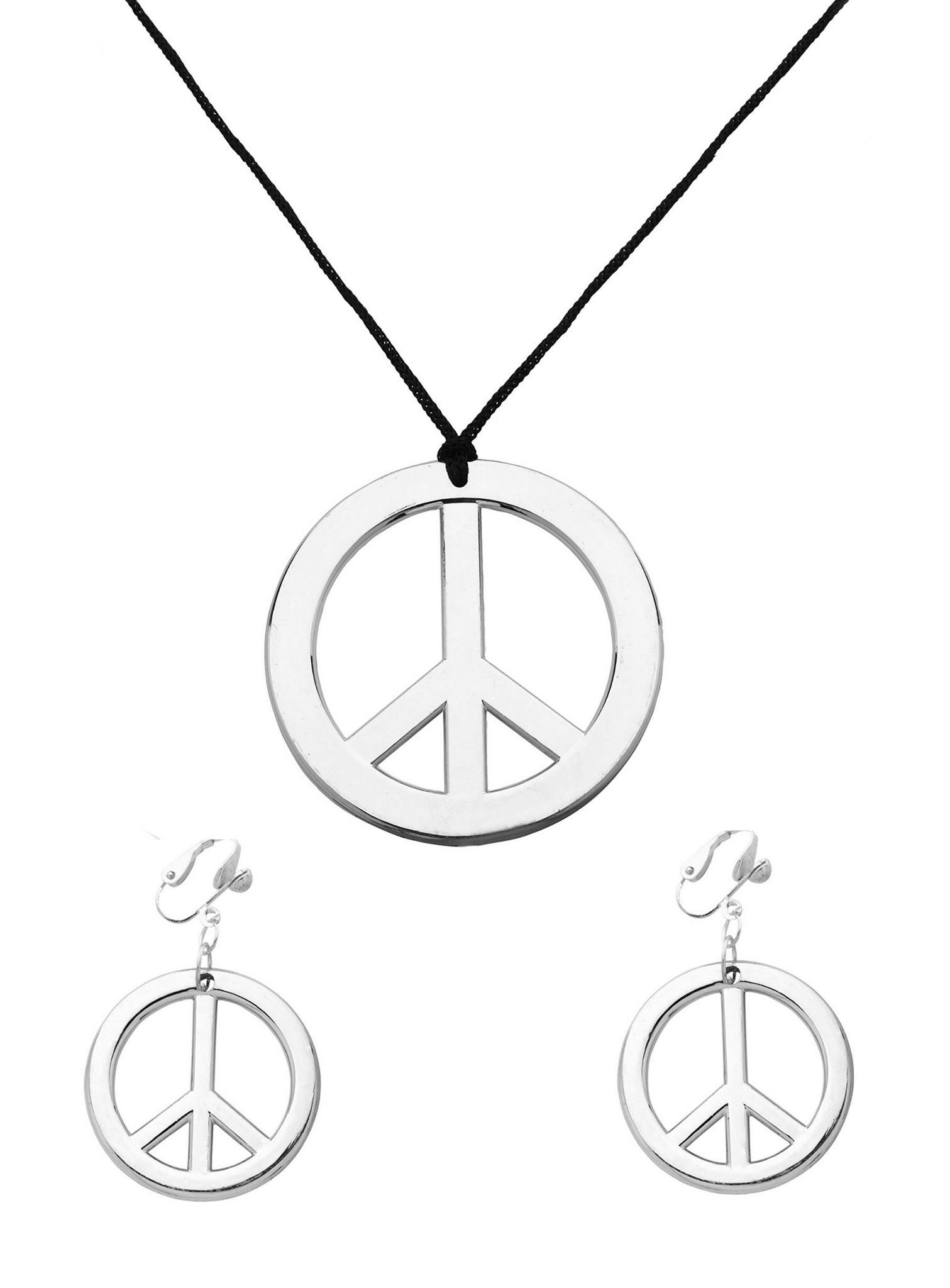 Widdmann Ohrring und Ketten Set Schmuckset Hippie - für Hippie Faschingskostüme