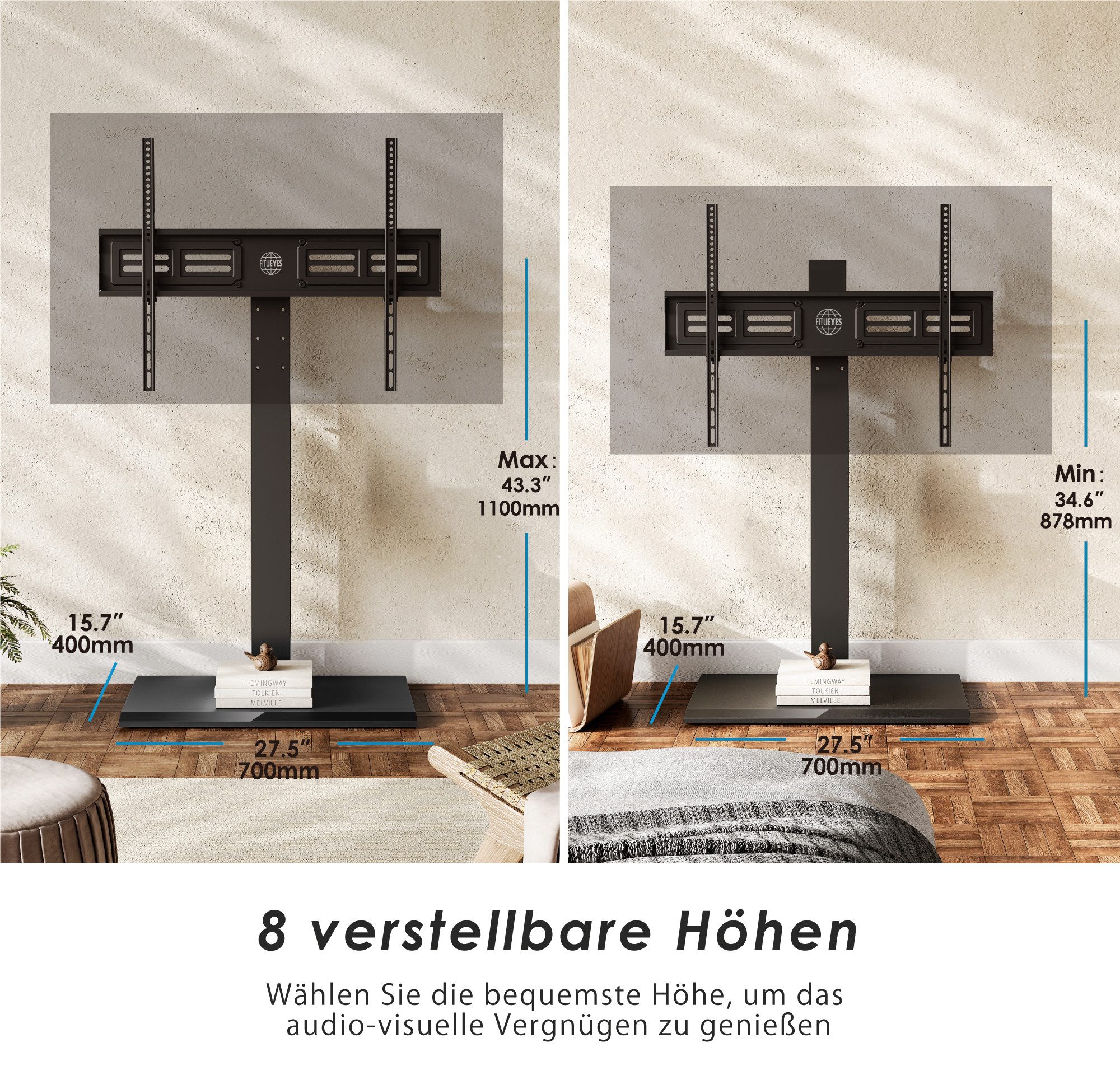 FITUEYES TV-Ständer höhenverstellbar, ±35° schwenkbar, 50-80 Zoll, (bis 80,00 Zoll, Eisenbasis, mit Sicherheitsschloss, Kabelmanagement) – Bild 5 von 5