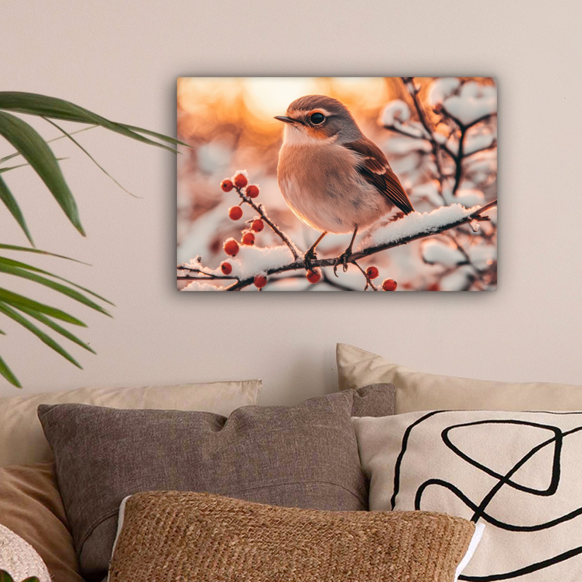 OneMillionCanvasses® Leinwandbild Vogel - Zweig - Winter - Tiere - Schnee, günstig online kaufen
