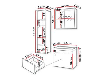 MIRJAN24 Badmöbel-Set Nicea, (4er-Set, Schrank, Spiegelschrank, Waschbeckenschrank, Waschbecken), mit Siphon und Montageelemente