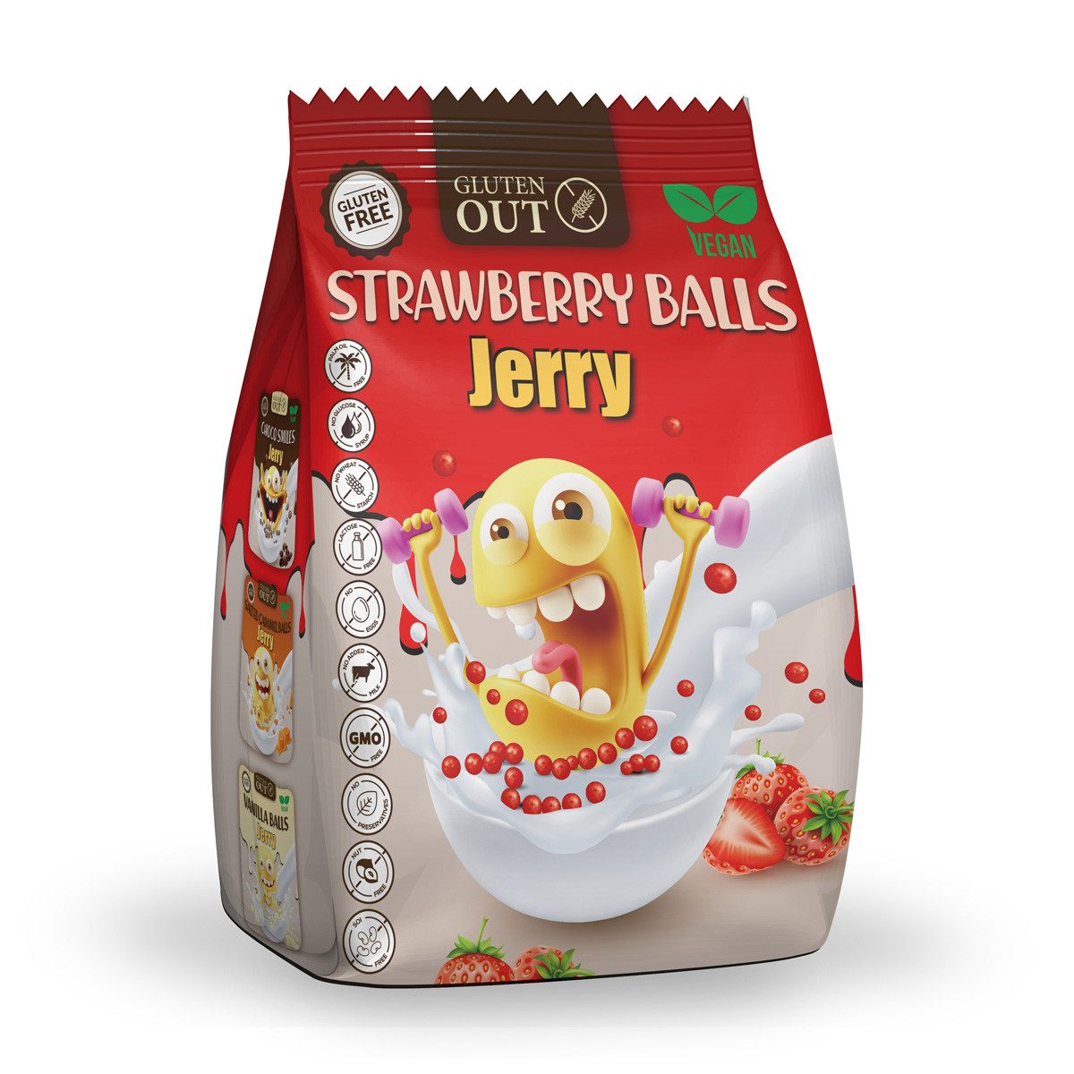Nerano Cerealien, Nerano Strawberry Balls Jerry Frühstücksgetreide Glutenfrei Vegan 375g