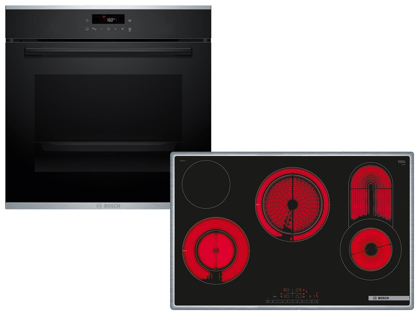 BOSCH Backofen-Set, mit 4-fach Auszug, Pyrolyse-Selbstreinigung, Timer, TouchControl-Bedienung