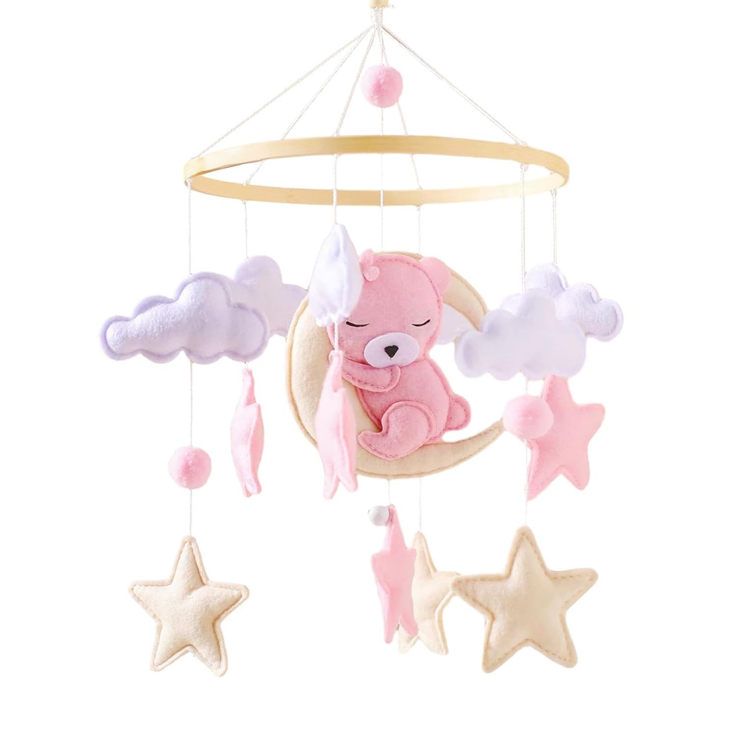 Mobile Baby mit Holzring und süßen Tierchen für Babybett Jungen und Mädchen