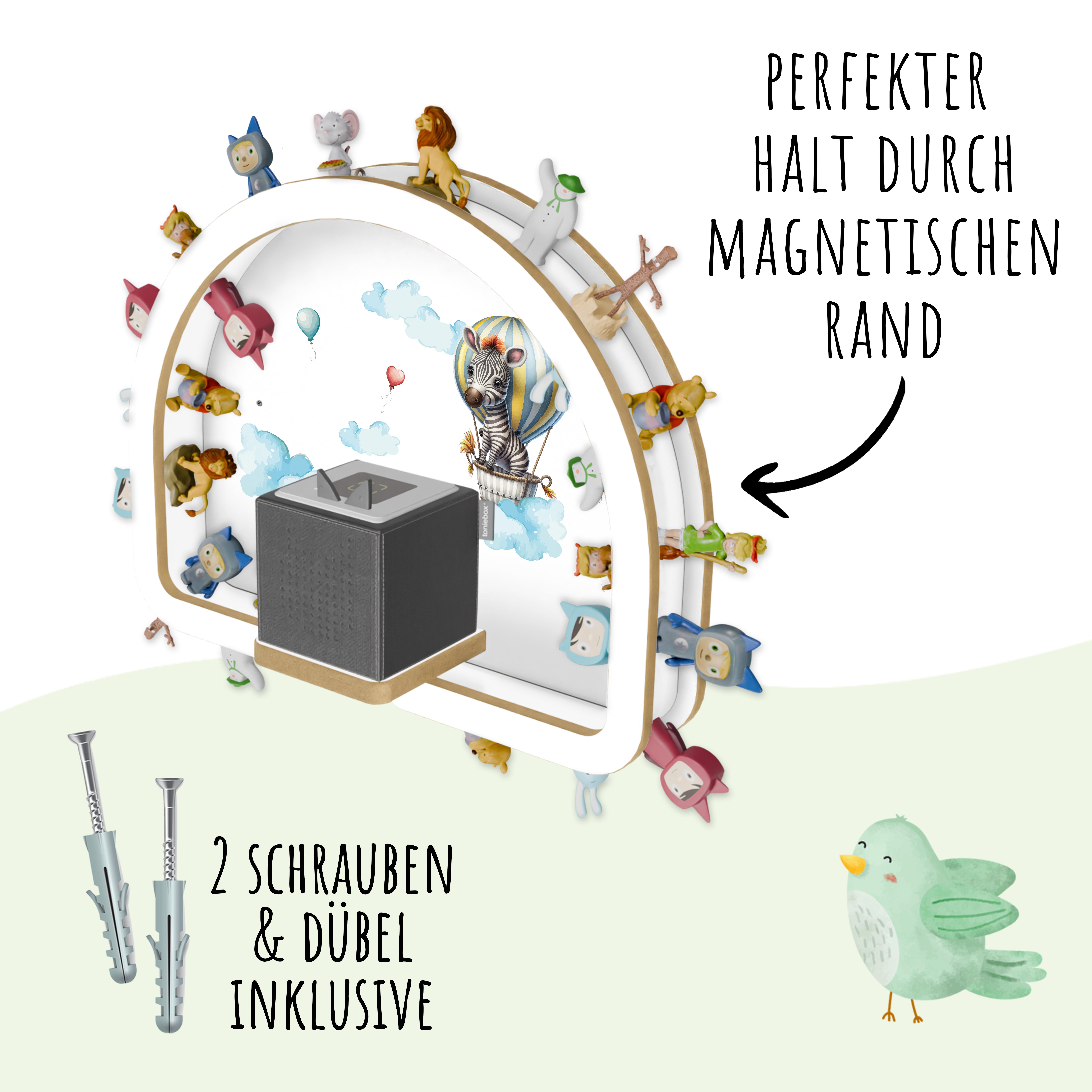 Holzura Kinderregal Tonie Regal Regenbogen mit magnetischem Rahmen für Toniefiguren