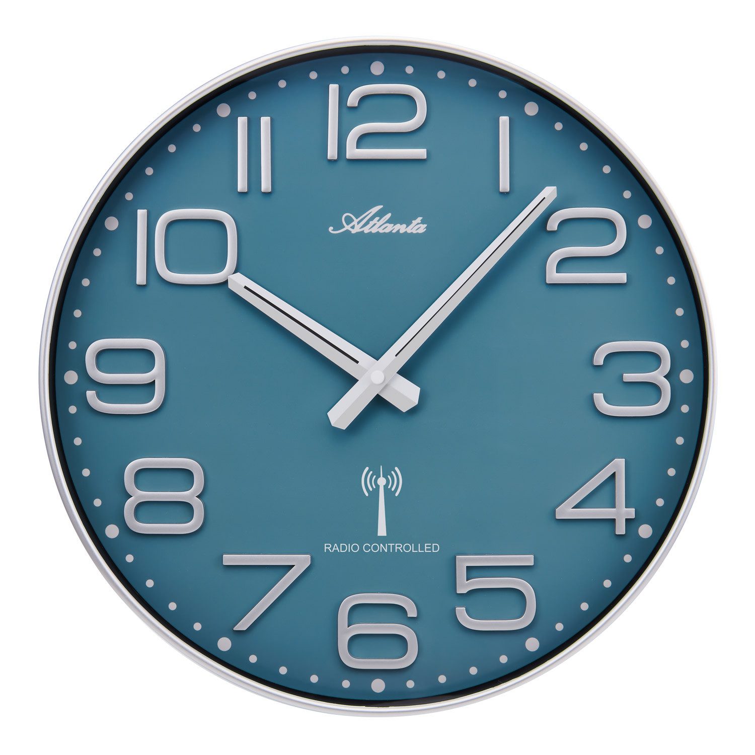 Atlanta Funkwanduhr 4539/19 (Funk-Wanduhr Silberfarben/Blau)
