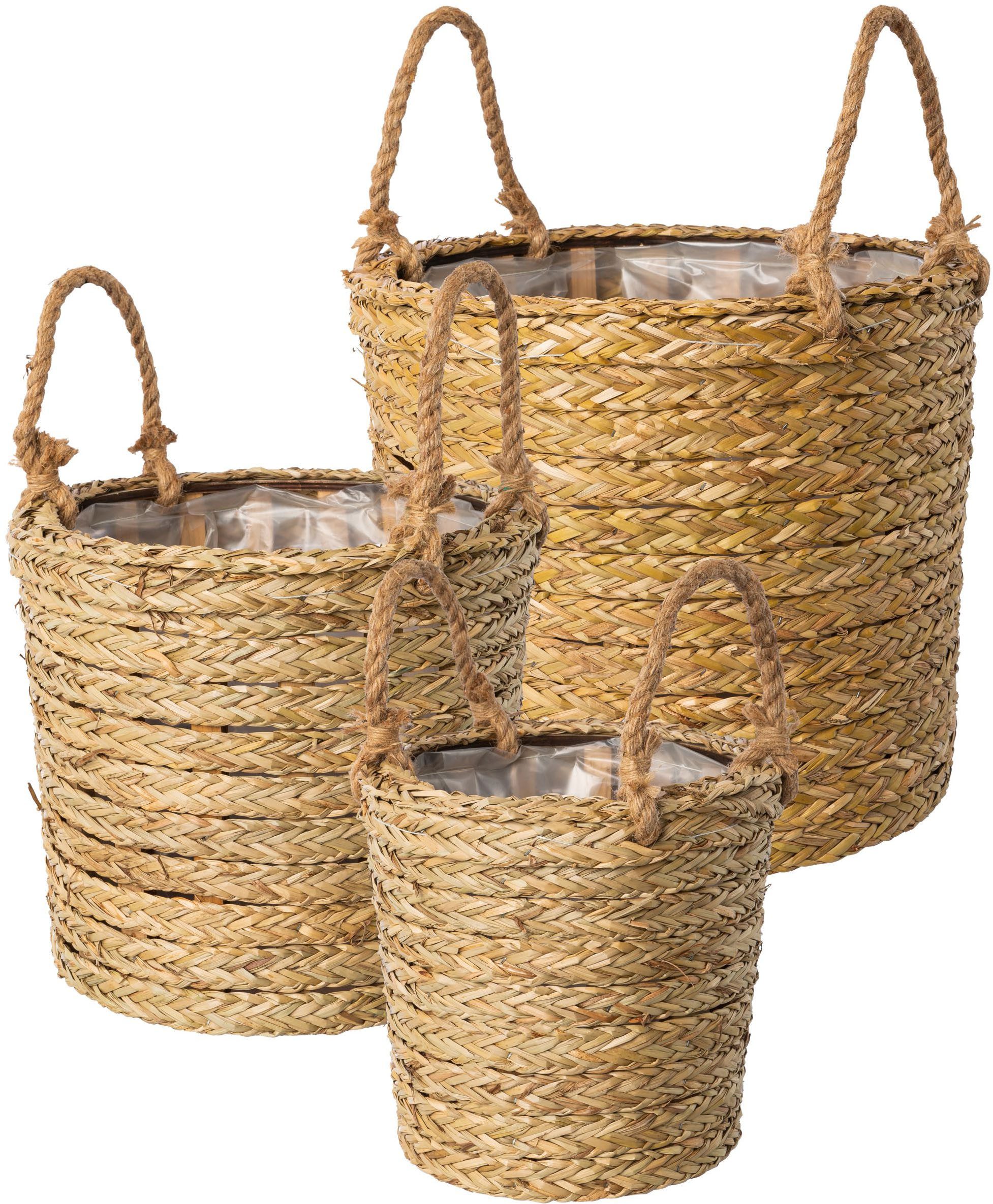 Creativ home Aufbewahrungskorb Korb mit Henkel (3 St), mit Folieneinsatz