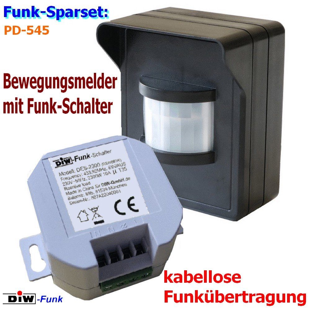 Licht-Funksteuerung PD-545 DIW-FUNK Bewegungsmelder + Einbau Empfänger