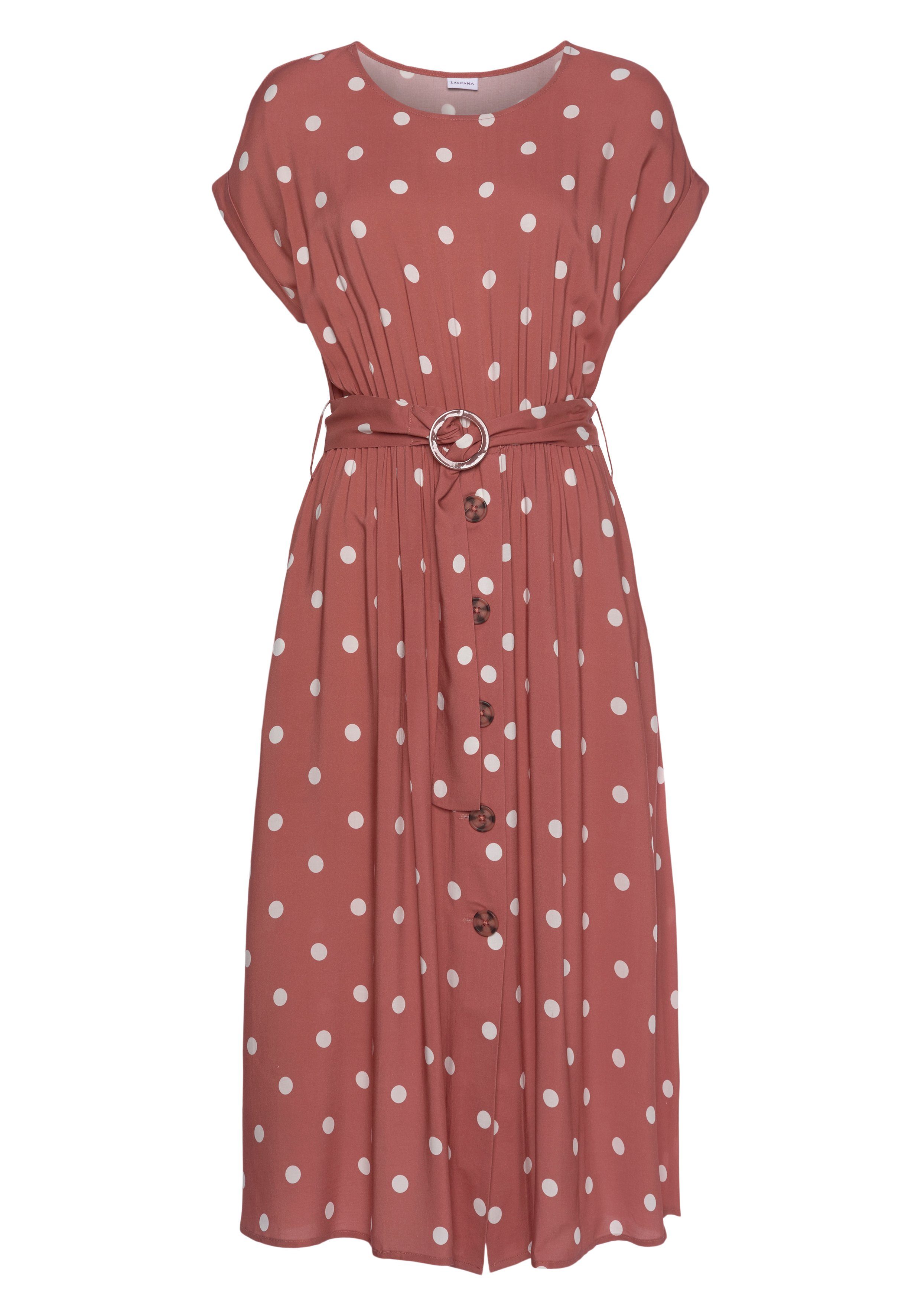 LASCANA Midikleid (mit Gürtel) mit Punktedruck und Taschen, Sommerkleid. € 69,99