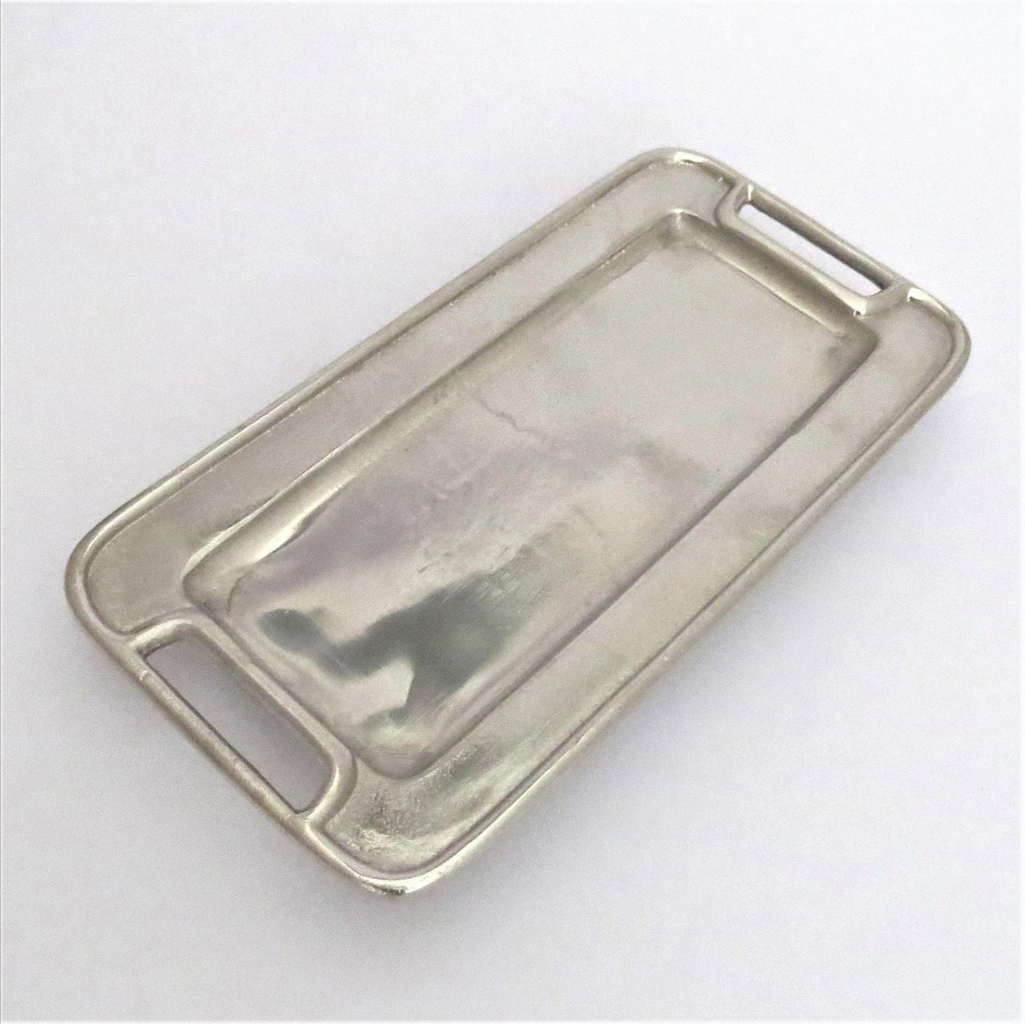 Deko Fuß Tisch Silber Metall Länglich auf colmore Retro Tablett Dekotablett