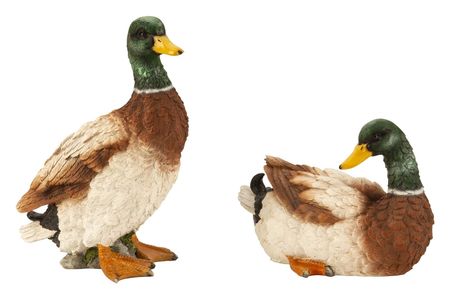 Gartenfigur Dekofiguren Entenpaar Aus Polyresin 2er Set Stehend Und Liegend