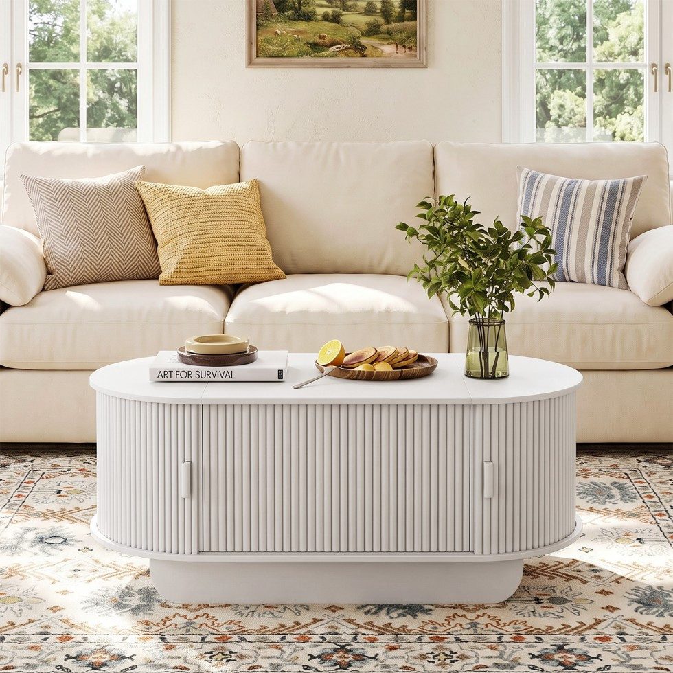 SVEYLXA Couchtisch Höhenverstellbarer mit Stauraum & Schiebetüren, Lift-Top (1-St) – Bild 2 von 5
