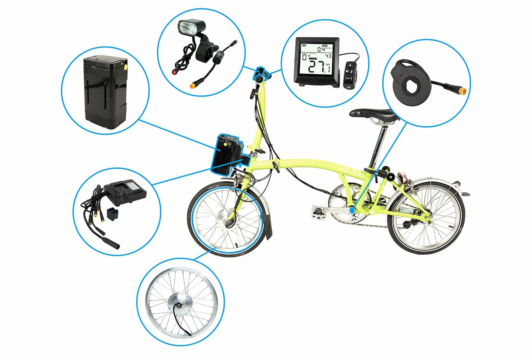 PowerSmart EDS001.809 E-Bike Akku Elektro-Fahrrad-Kit Vorderradnabe Li-ion mit Motor-Umrüstsatz eingebautem Ebike für (36 Elektro-Fahrrad-Umrüstsatz, 8700 V) 16-Zoll-Rad die mAh