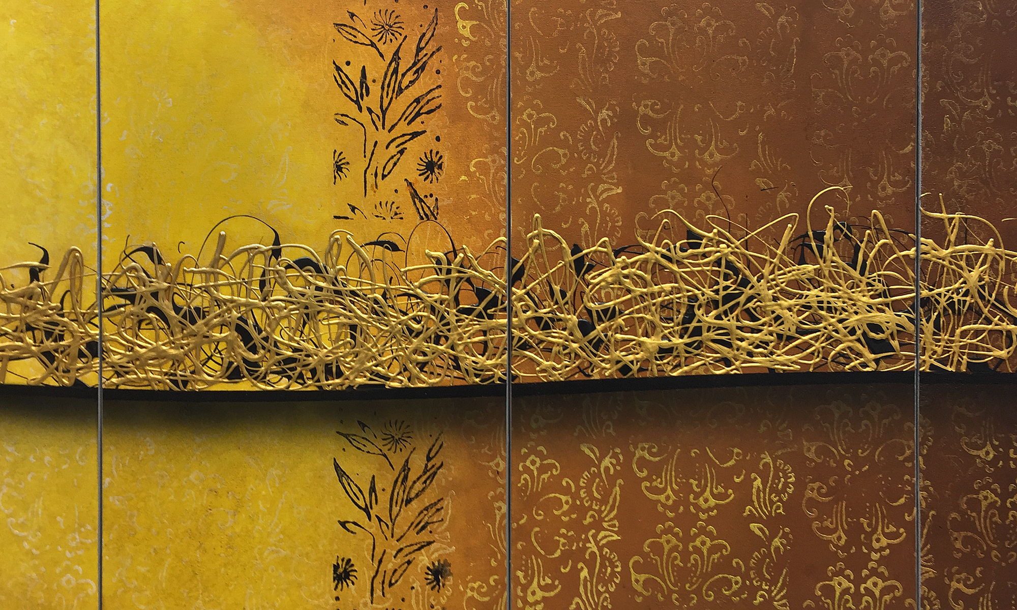 WandbilderXXL Gemälde Golden Nights 200 x 80 cm, Abstraktes Gemälde, handgemaltes Unikat