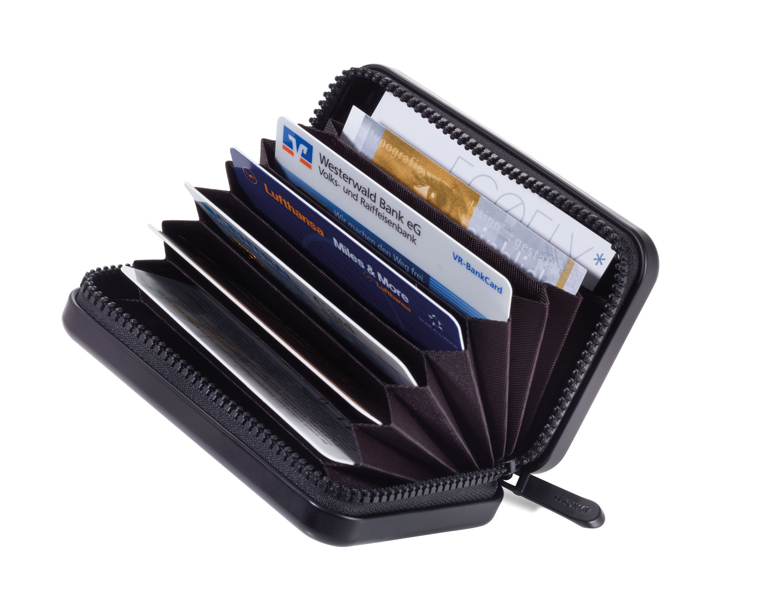 TROIKA Kartenetui Aluminium mit Schutz vor Datendiebstahl – Kartenetui im Koffer-Design (9 Fächern für bis zu 20 Karten), Cardholder in verschiedenen Farben, RFID Schutz, 10,5 x 7 x 3 cm