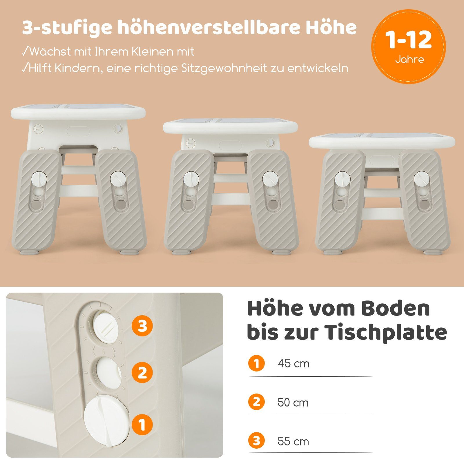 COSTWAY Kindersitzgruppe Spieltisch mit Stuhl, höhenverstellbar