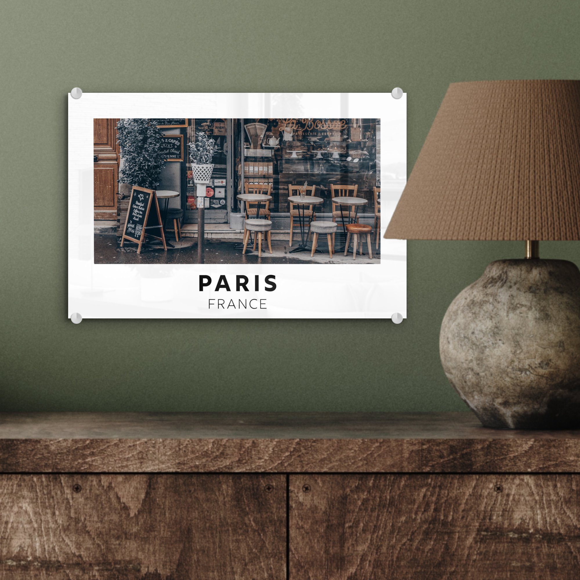 auf Wanddekoration Glas Glasbilder (1 Bilder - - Foto Cafe, Glas MuchoWow - Frankreich - St), Acrylglasbild Wandbild Paris auf -