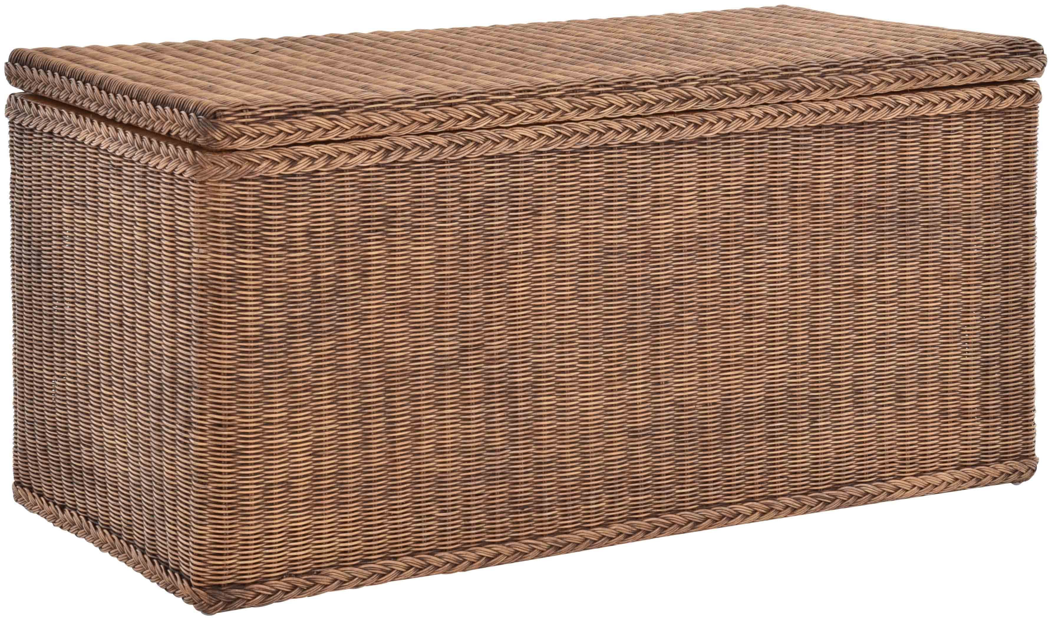 Krines Home Truhe Große Rattantruhe MAX Wäschetruhe mit Deckel Natur Rattan Truhe, Aufbewahrung XXL 115x55x55cm