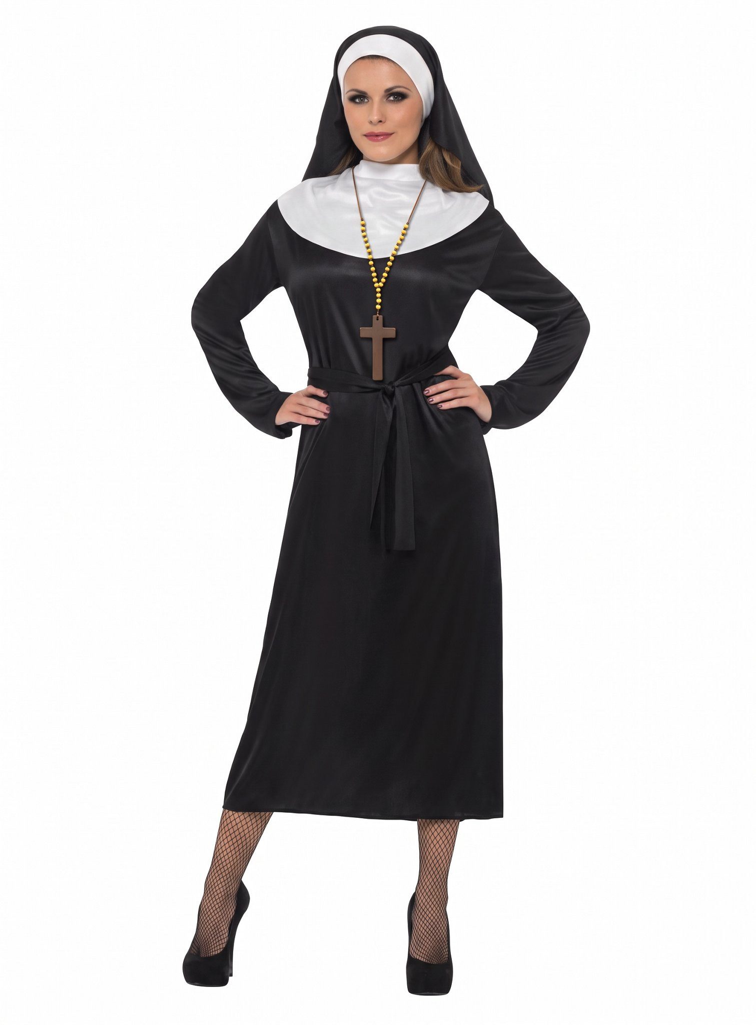 Smiffys Kostüm Ordensschwester - Nonne für Fasching und Halloween, Langes, enganliegendes Nonnenkostüm - auch für Halloween geeignet!