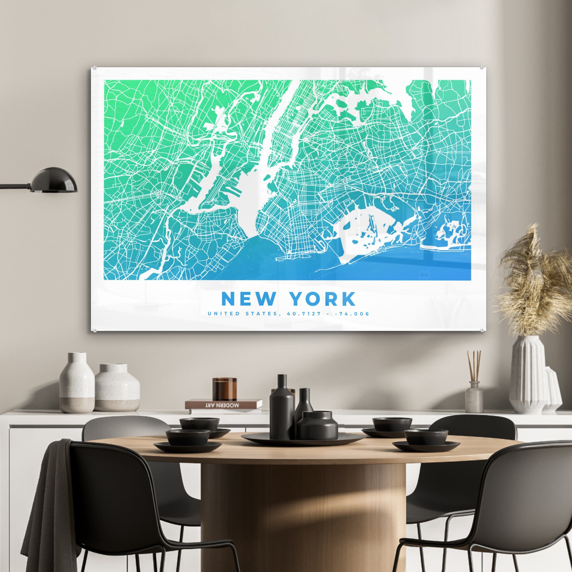 - (1 Acrylglasbild Stadtplan, - Amerika York New MuchoWow Wohnzimmer St), Acrylglasbilder Schlafzimmer &