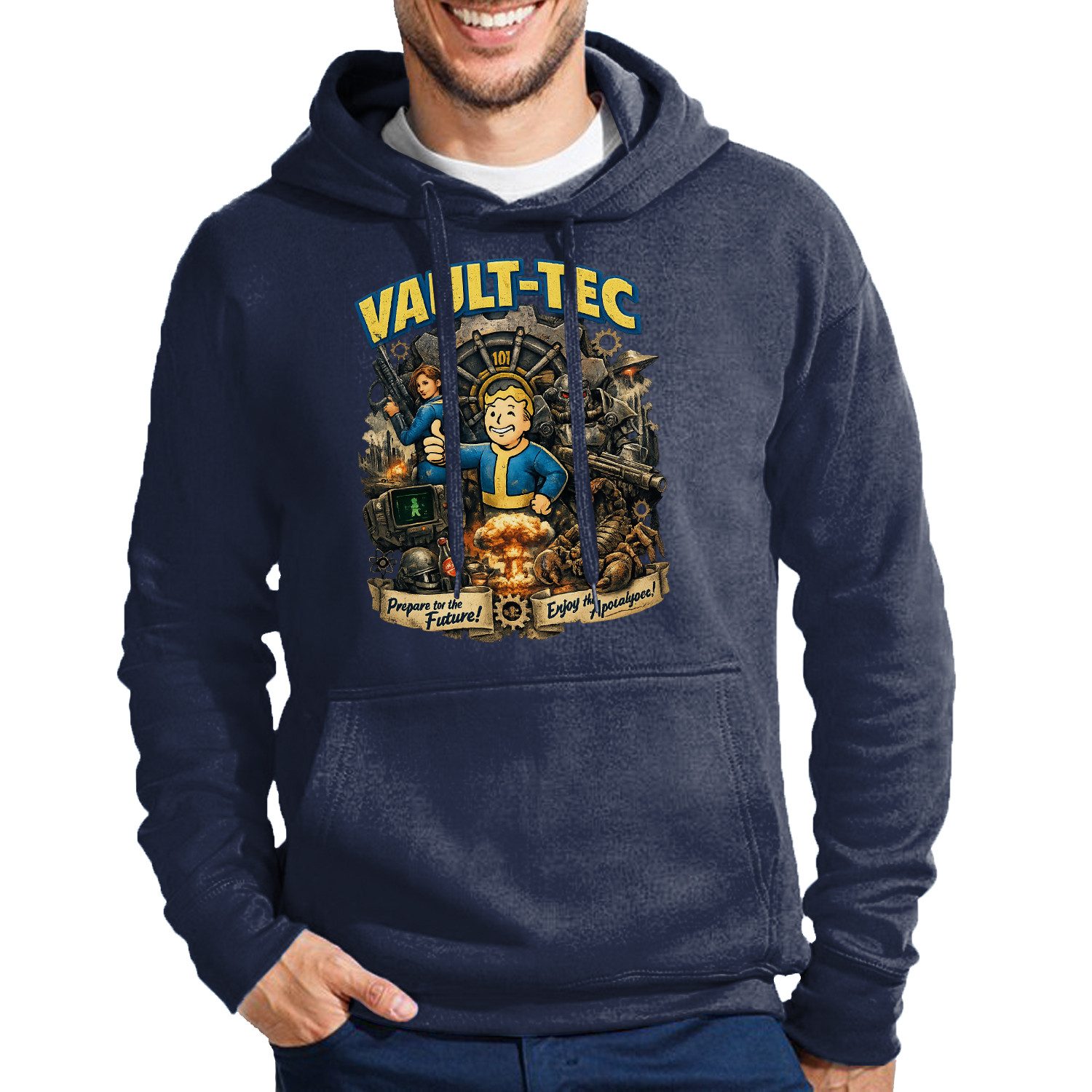 Hoodie Herren Hoodie VaultTec Retro Game Print Kapuzenpullover Streetwear