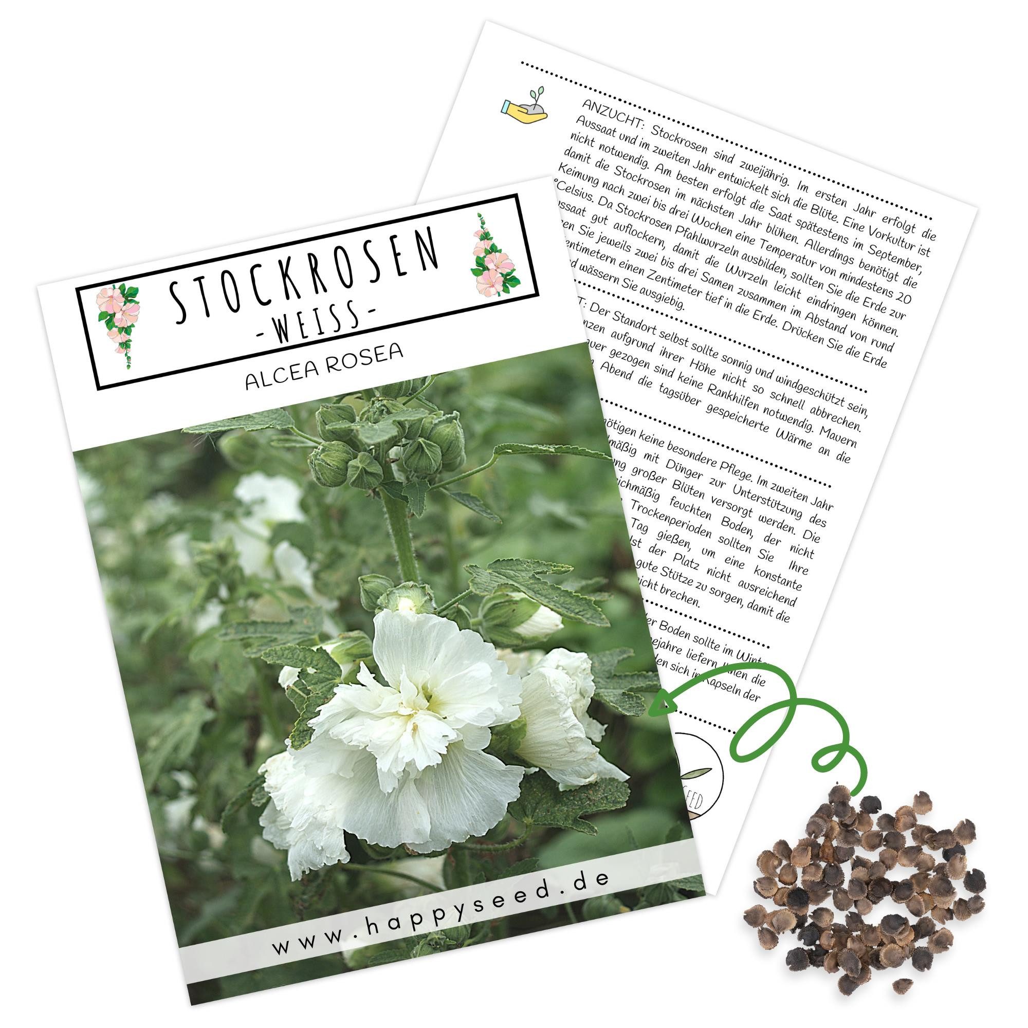 HappySeed Blumensamen Stockrosen Samen - Alcea Rosea (Weiß), Rosen
