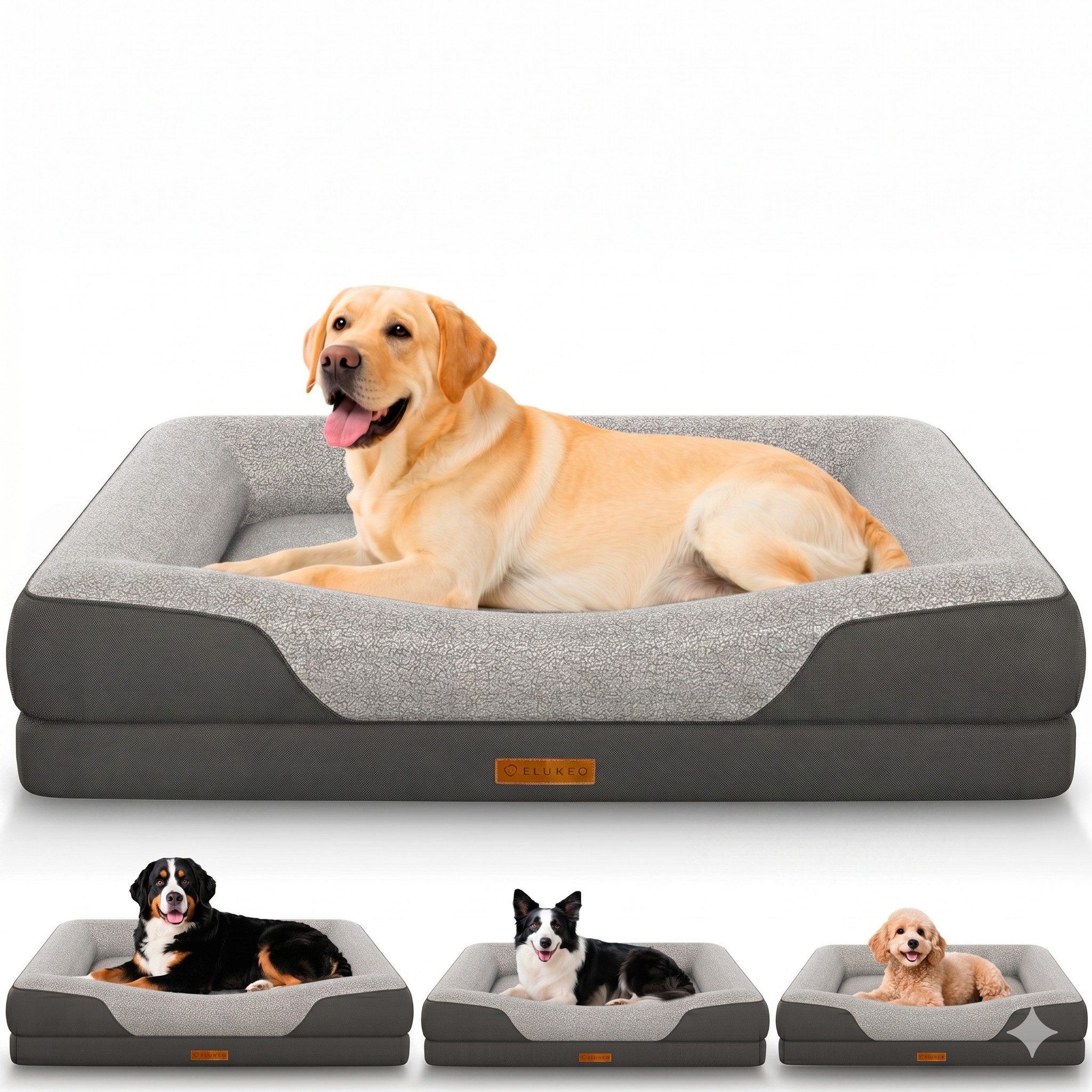 ELONEO Hundebett ELONEO - Orthopädisches Premium Hundebett, gelenkschonend, waschbar, Aus kuscheligem Sherpa-Fleece und strapazierfähigem Sofastoff