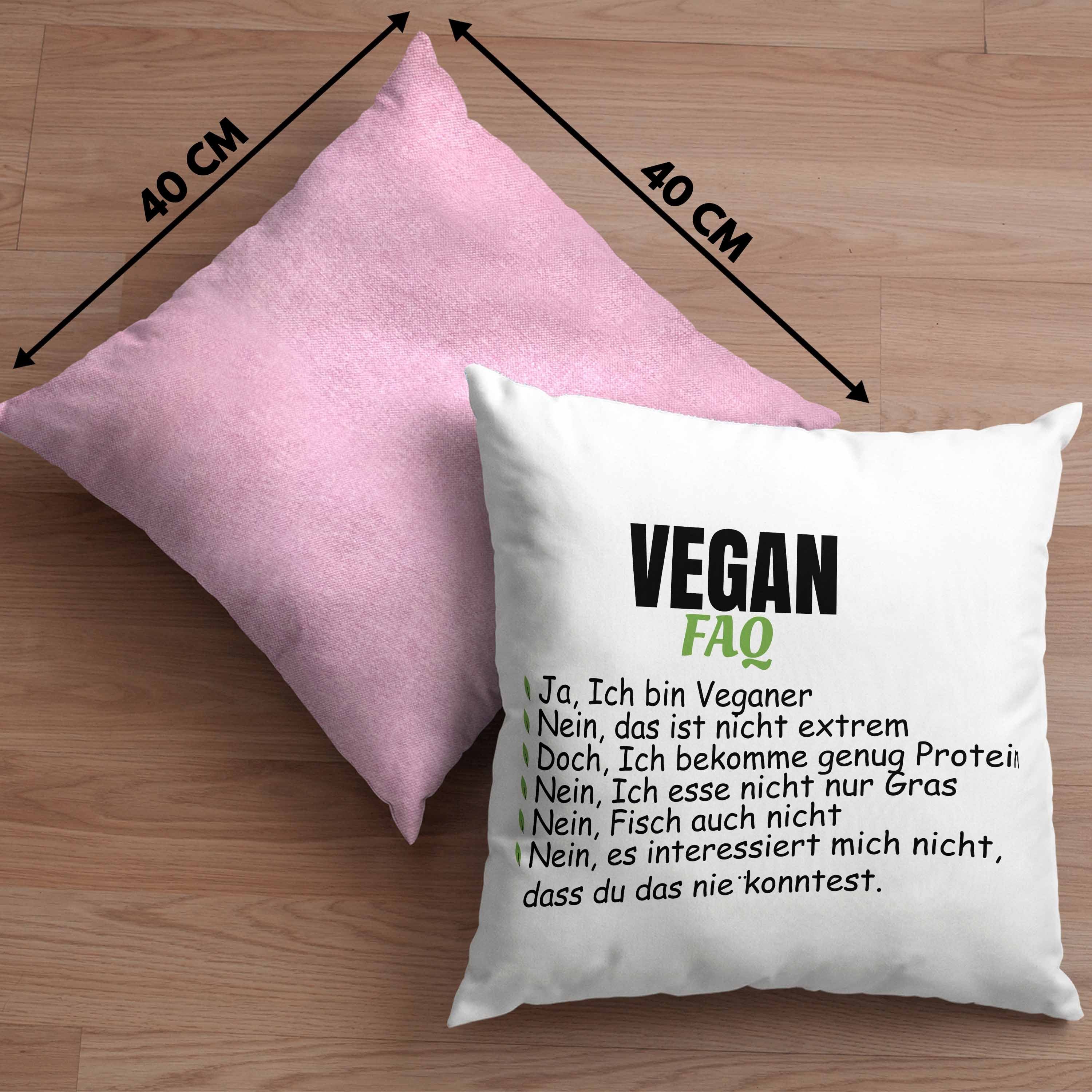 Vegan FAQ Veganer Trendation Rosa Füllung - Dekokissen Lustiger Geschenk Geschenkidee Lebensweise 40x40 mit Kissen Vegane Spruch Dekokissen Trendation Spruch