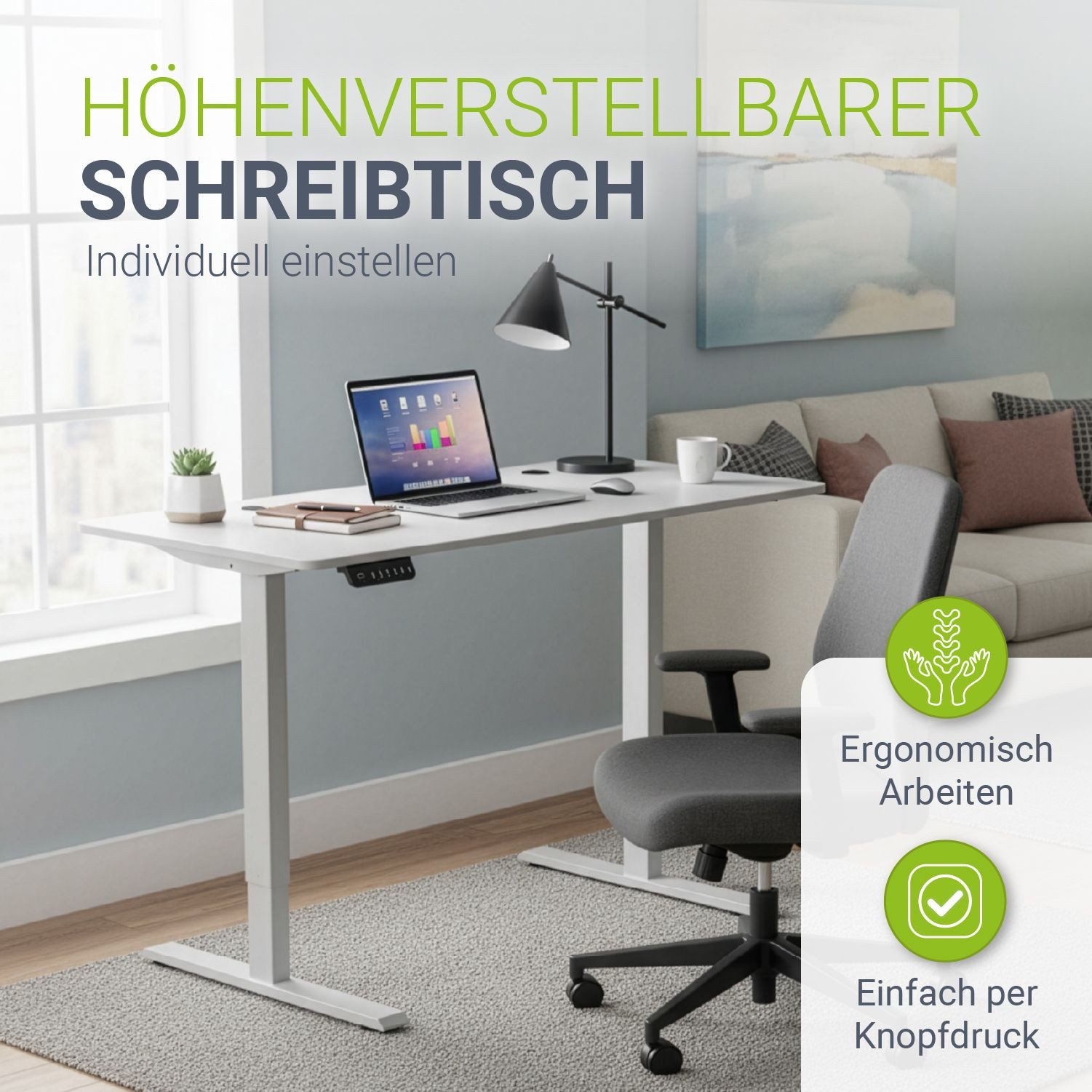 Juskys Schreibtisch Office Stand, 120 x 60 cm, elektrisch verstellbar, Head günstig online kaufen