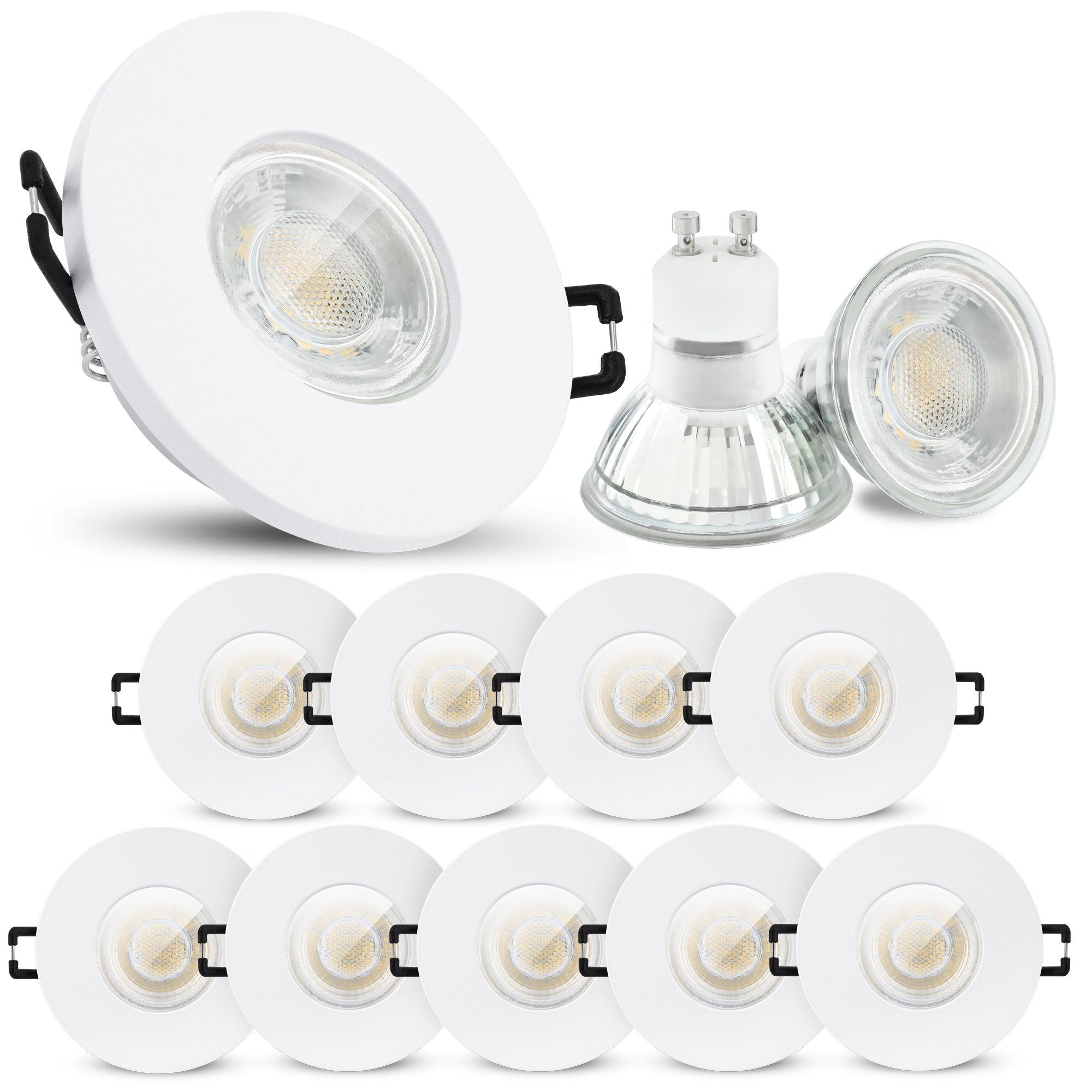 linovum LED Einbaustrahler 10er Set LED Einbaustrahler IP65 neutralweiss GU10 3W 230V - Spot, Leuchtmittel inklusive, Leuchtmittel inklusive