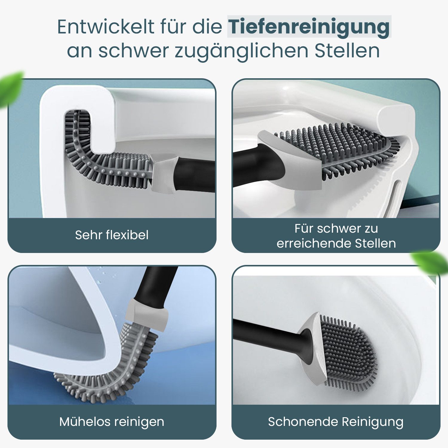 MAQETARA Products WC-Reinigungsbürste Premium Silikon Klobürste für Badezimmer, Bad, WC, Toilette, Reinigung, (Packung), Schnell Trocknende WC Bürste mit Wandbefestigung zum Kleben
