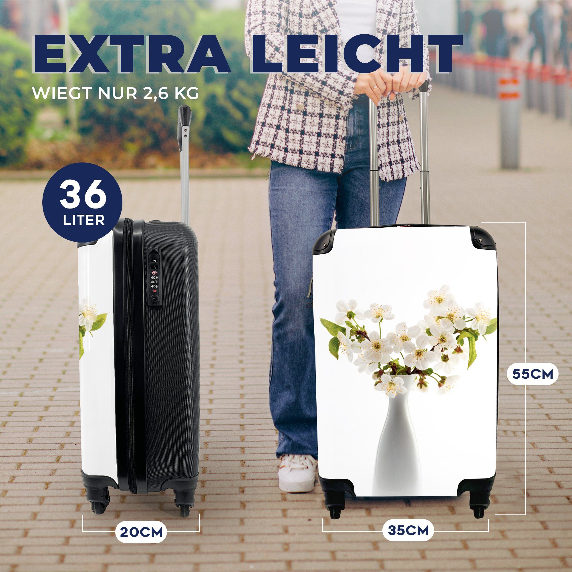 Handgepäckkoffer Blumen, Vase 4 MuchoWow - Reisetasche - Trolley, Ferien, Handgepäck mit für Reisekoffer Rollen, Stilleben rollen,