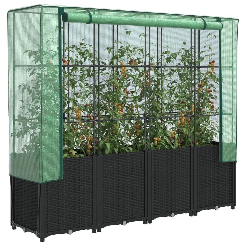 vidaXL Hochbeet, Hochbeet mit Gewächshaus-Aufsatz Rattan-Optik 160x40x153 c günstig online kaufen