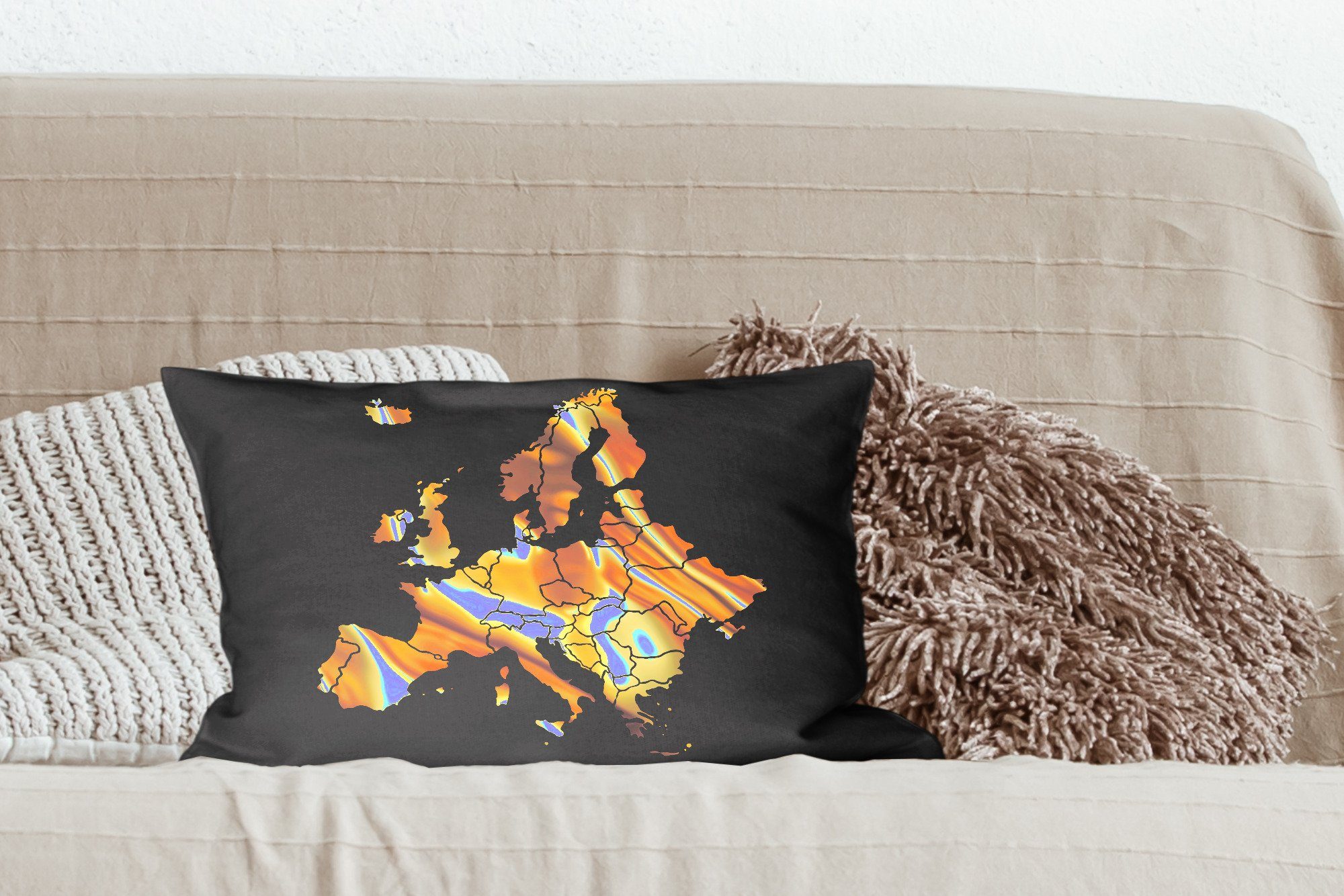 Wohzimmer von Füllung, Schlafzimmer Dekoration, Gold, Dekokissen mit - Europa Karte MuchoWow Zierkissen, Dekokissen