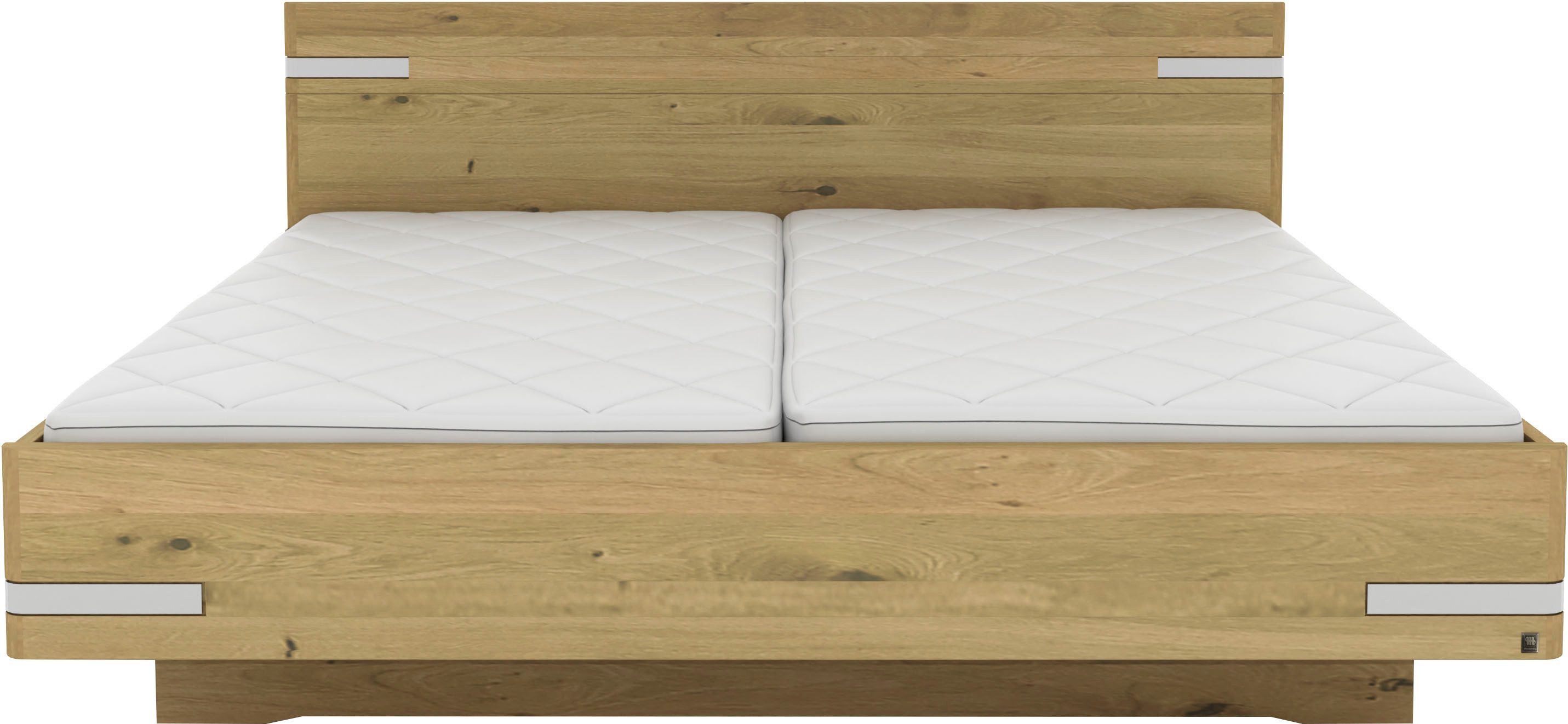 Musterring Holzbett Savona, Bettgestell, Bettrahmen, teilmassiv Bianco-Eiche (Belastbarkeit 220 Kg, 4-fache Liegehöhenverstellung, MADE IN GERMANY), Kopfteil in Bianco-Eiche massiv, Details in Chrom, verschiedene Größen