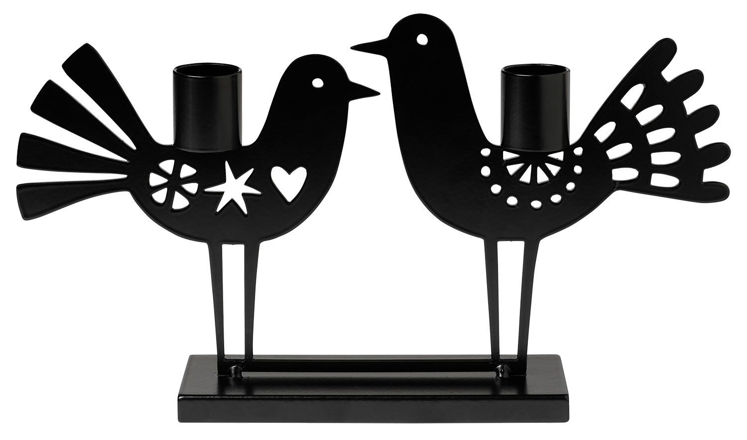 Bengt & Lotta Kerzenständer Zwei Vögel 2 flammig Höhe 14,5 cm schwarz Eisen (lackiert), Eisen lackiert
