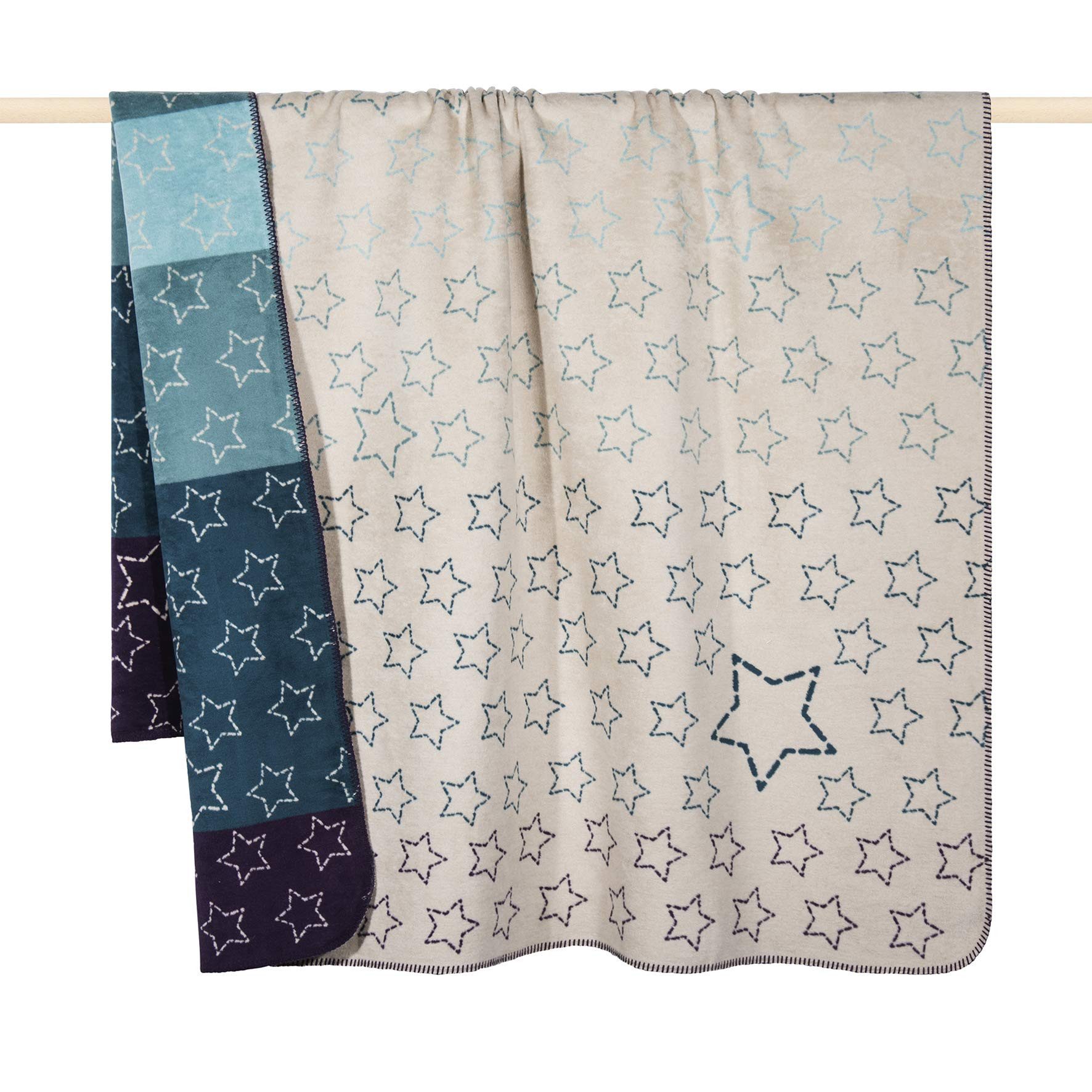 Wohndecke pad Zodiac Decke 150x200 Sterne beige, Dekomiro, Kuscheldecke, Weihnachtsdecke