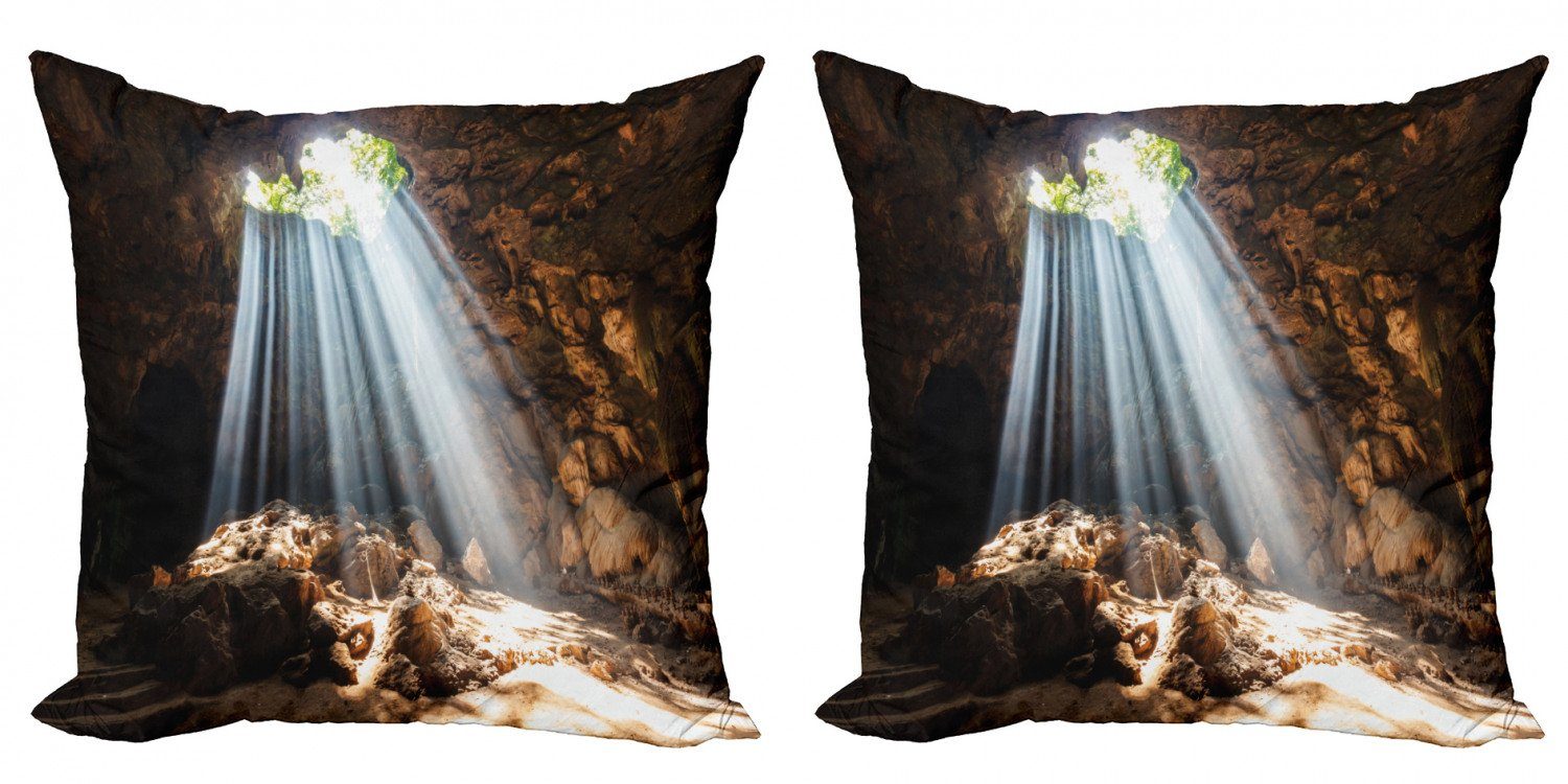 Kissenbezüge Modern Accent Doppelseitiger Digitaldruck, Abakuhaus (2 Stück), Retro Sunbeams auf natürliche Höhle