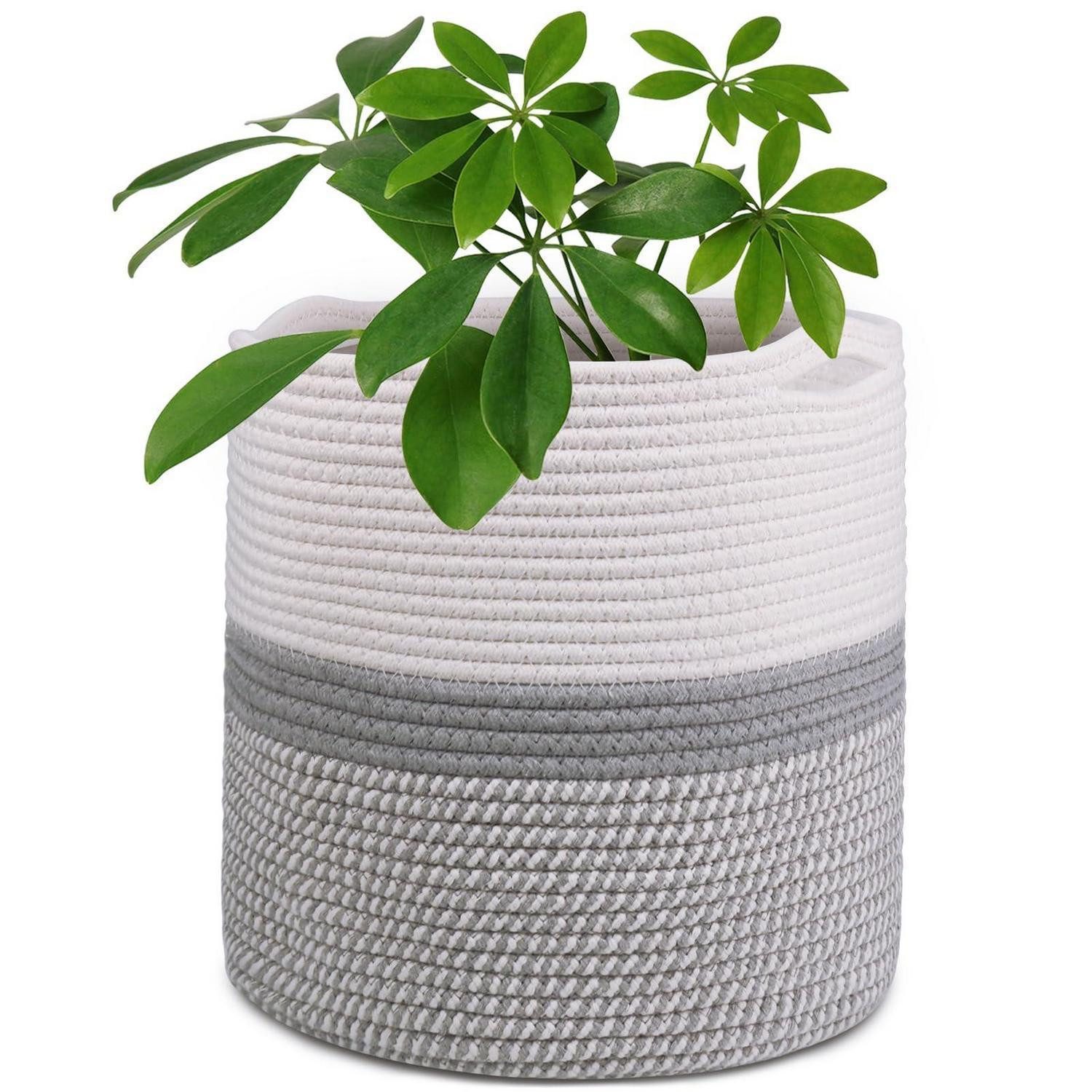 LuxusKollektion Übertopf Blumentopf 30 cm Baumwolle Einsatz Korb Zimmerpflanzen Weiß und Grau
