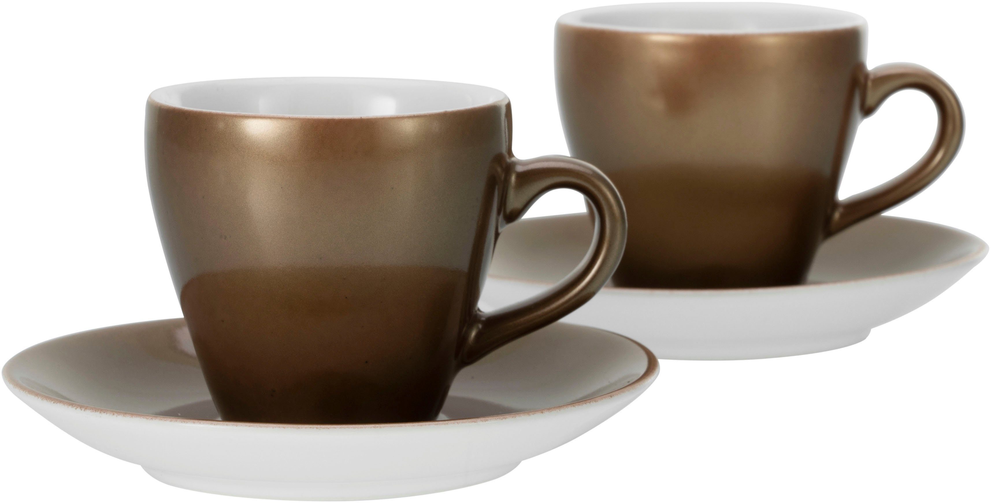 4-teilig, CreaTable Steinzeug, Golden Gold-Weiss Espressotasse Untertasse inkl. Days,