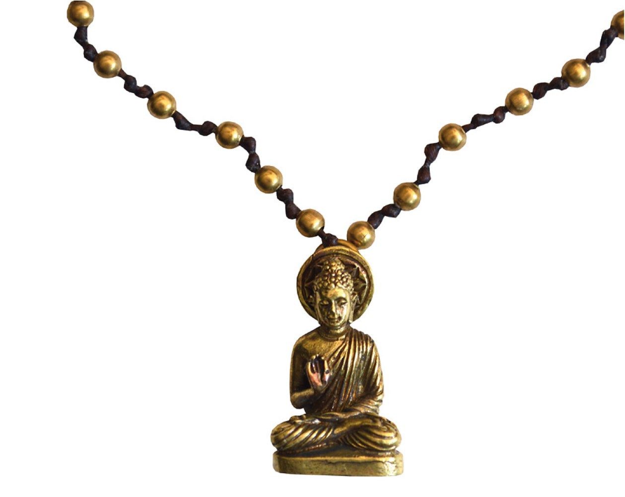 Kette mit Anhänger Halskette "Buddha" mit 80 Messingperlen 35cm