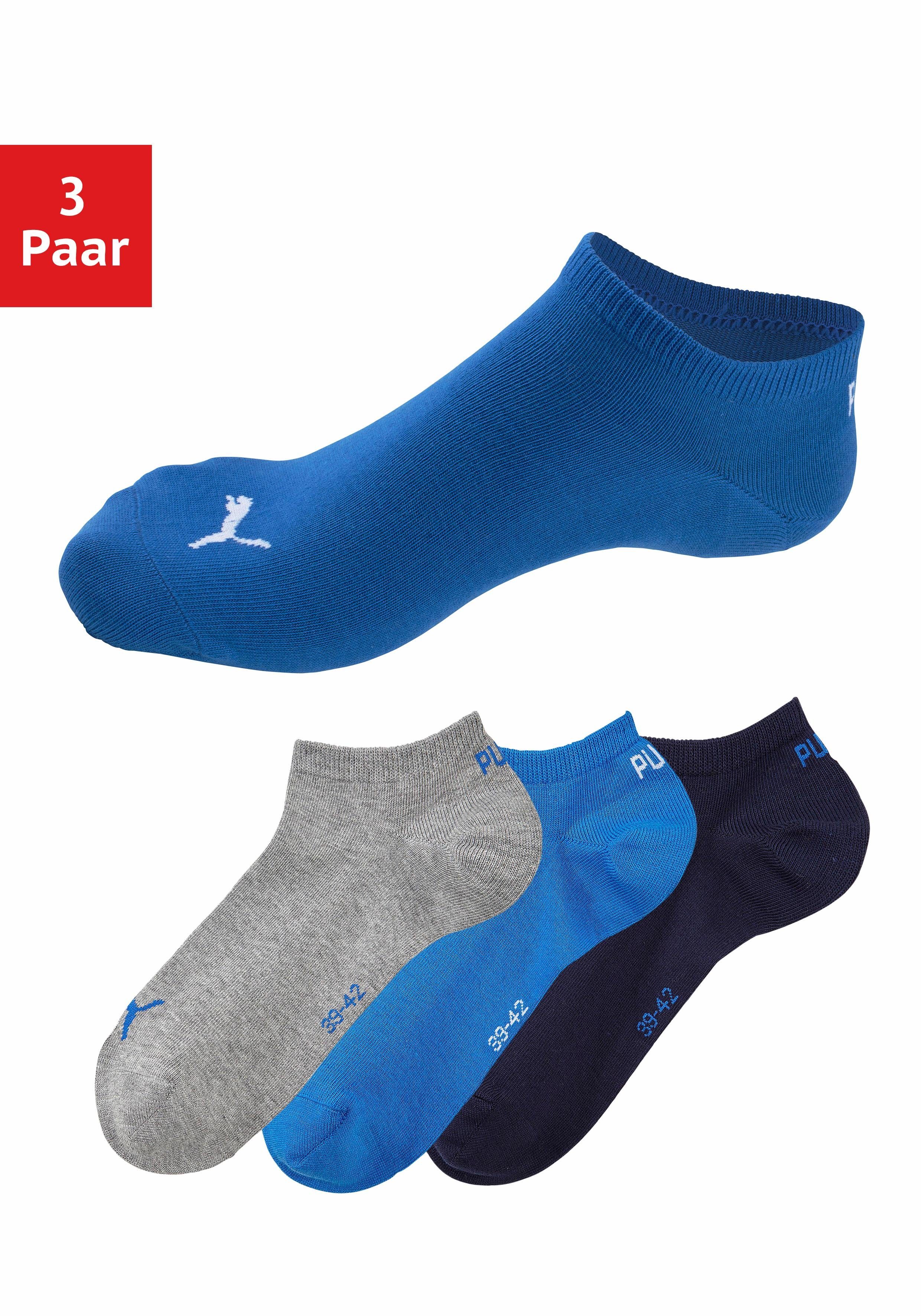 1x 1x marine PUMA grau-meliert, royalblau, Sneakersocken klassischer (3-Paar) in Form 1x