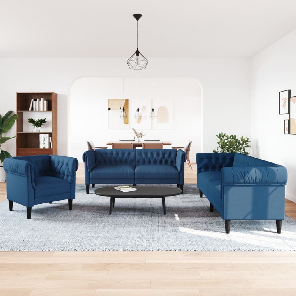 vidaXL Sofa 3-tlg. Sofagarnitur Blau Stoff günstig online kaufen