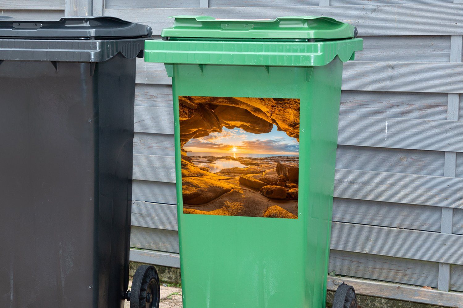 Mülleimer-aufkleber, Wandsticker - Abfalbehälter Mülltonne, Container, Sticker, St), (1 - Meer Sonnenuntergang Höhle Horizont - MuchoWow