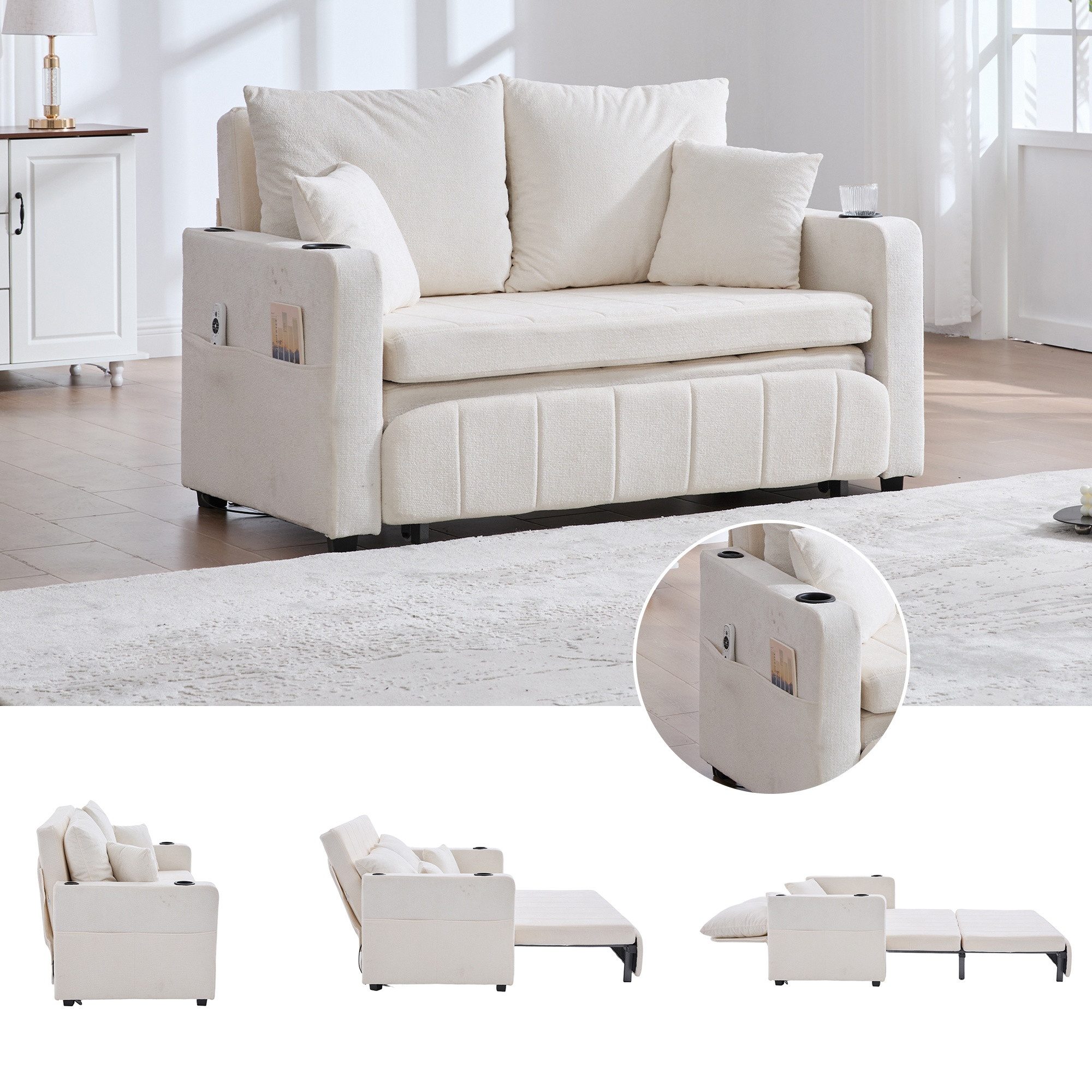 LVHOM Schlafsofa Kompakt-Sofa mit Auszieh-Bettfunktion, USB/Type-C günstig online kaufen