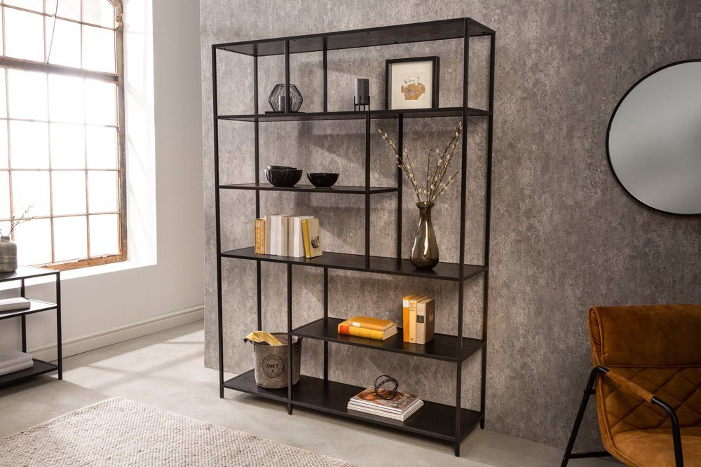 · · SLIM schwarz, mit Wohnzimmer Einzelartikel Holzwerkstoff · 1-tlg., · Bücherregal Ablage LINE Metall 185x135cm Industrial riess-ambiente