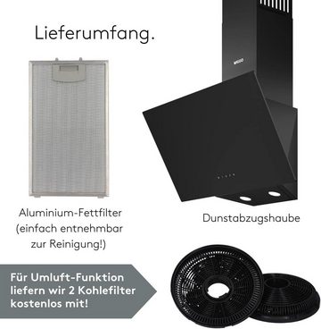 wiggo Kopffreihaube WE-A641G Dunstabzugshaube 60cm kopffrei - 1 Glas schwarz, Abluft Umluft Dunstabzug 650m³/h - Touch-Display - Glasfront