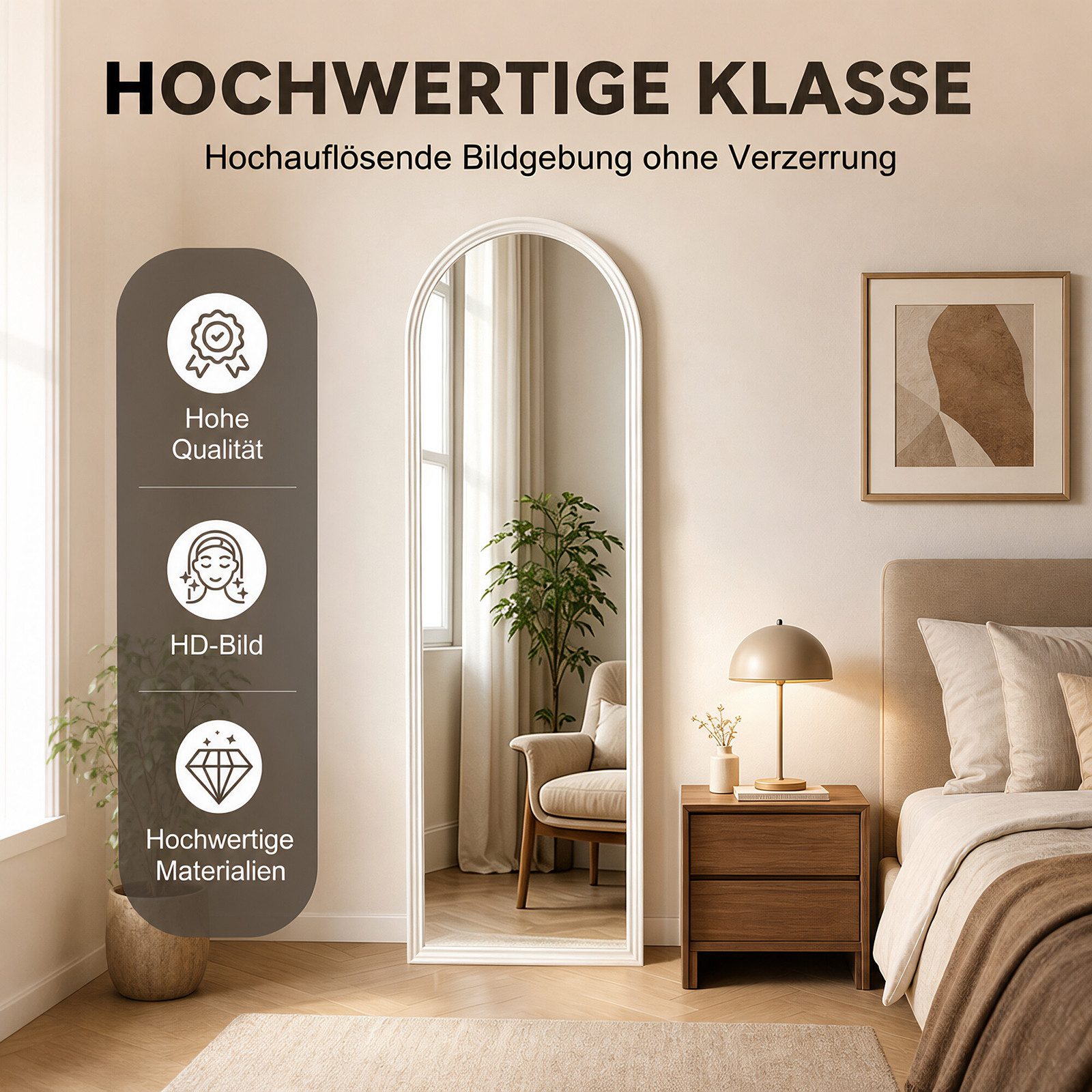 BBWL Ganzkörperspiegel 160 x 50 cm, Großer Standspiegel, mit stabilem Standfuß, Holzrahmen in Bogenform,HD Spiegelglas, stabiler Rahmen – Bild 2 von 5